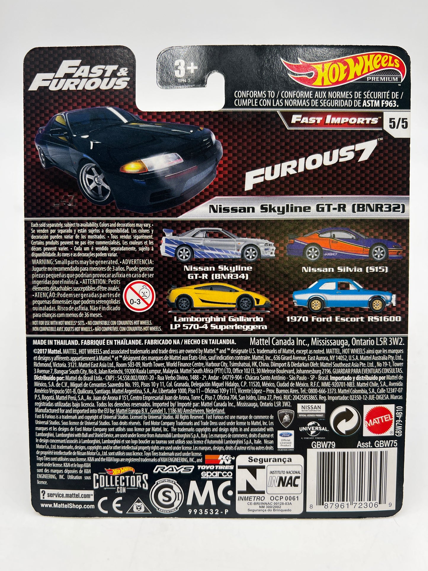 Hot Wheels Fast & Furious Fast Imports #5 Nissan Skyline GT-R BNR32 Black W/Protector