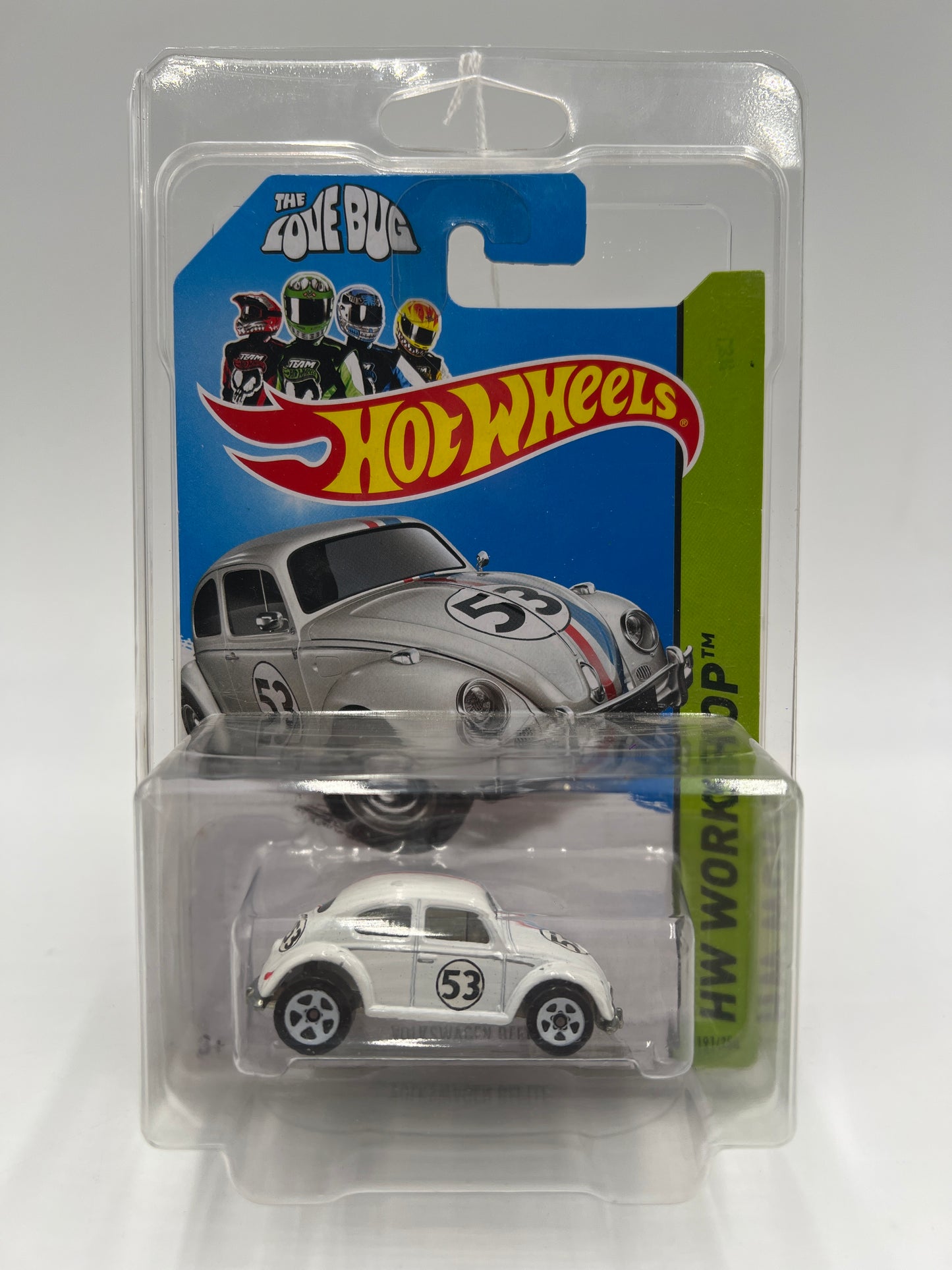 2014 Hot Wheels Workshop #191 Volkswagen Beetle The Love Bug Herbie White W/Protector
