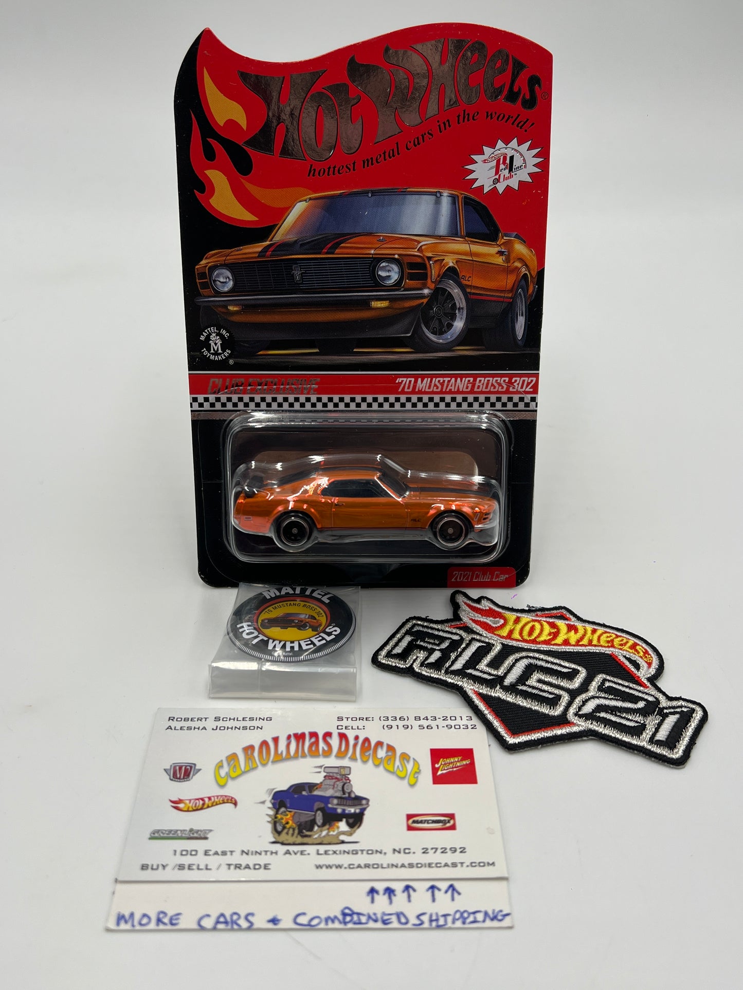 2021 Hot Wheels RLC Club Car 70 Mustang Boss 302 Orange Club In Protector W/Patch & Button