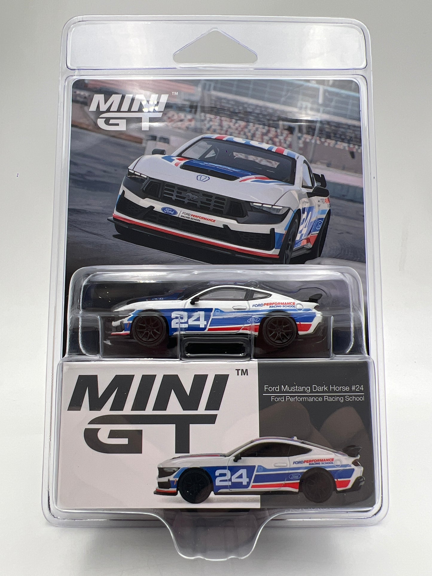 Mini GT #1172 Ford Mustang Dark Horse #24 Ford Performance Racing School