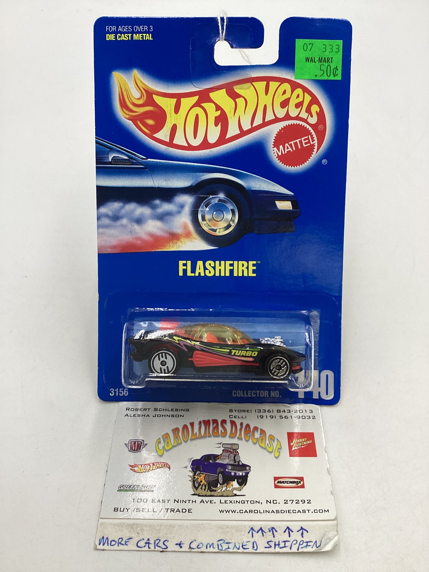 Hot Wheels Blue Card Collector  No. 140 Flashfire Black UH Chrome Wheels 240G