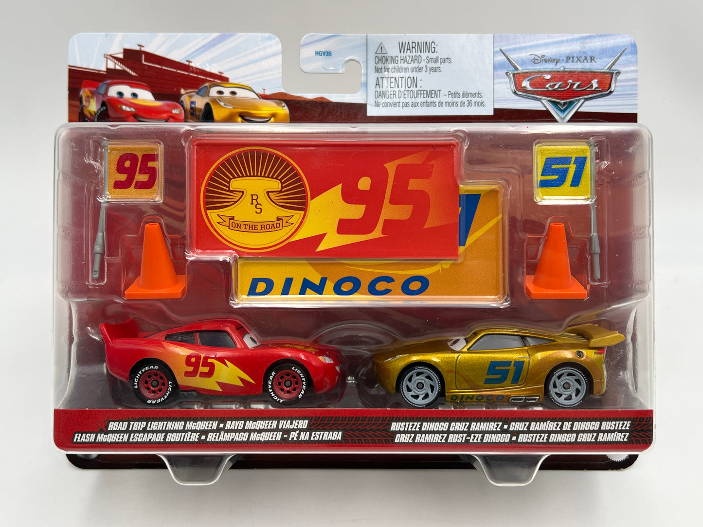 Disney Pixar Cars 2 Pack Road Trip Lightning McQueen & Rusteze Dinoco Cruz Ramirez
