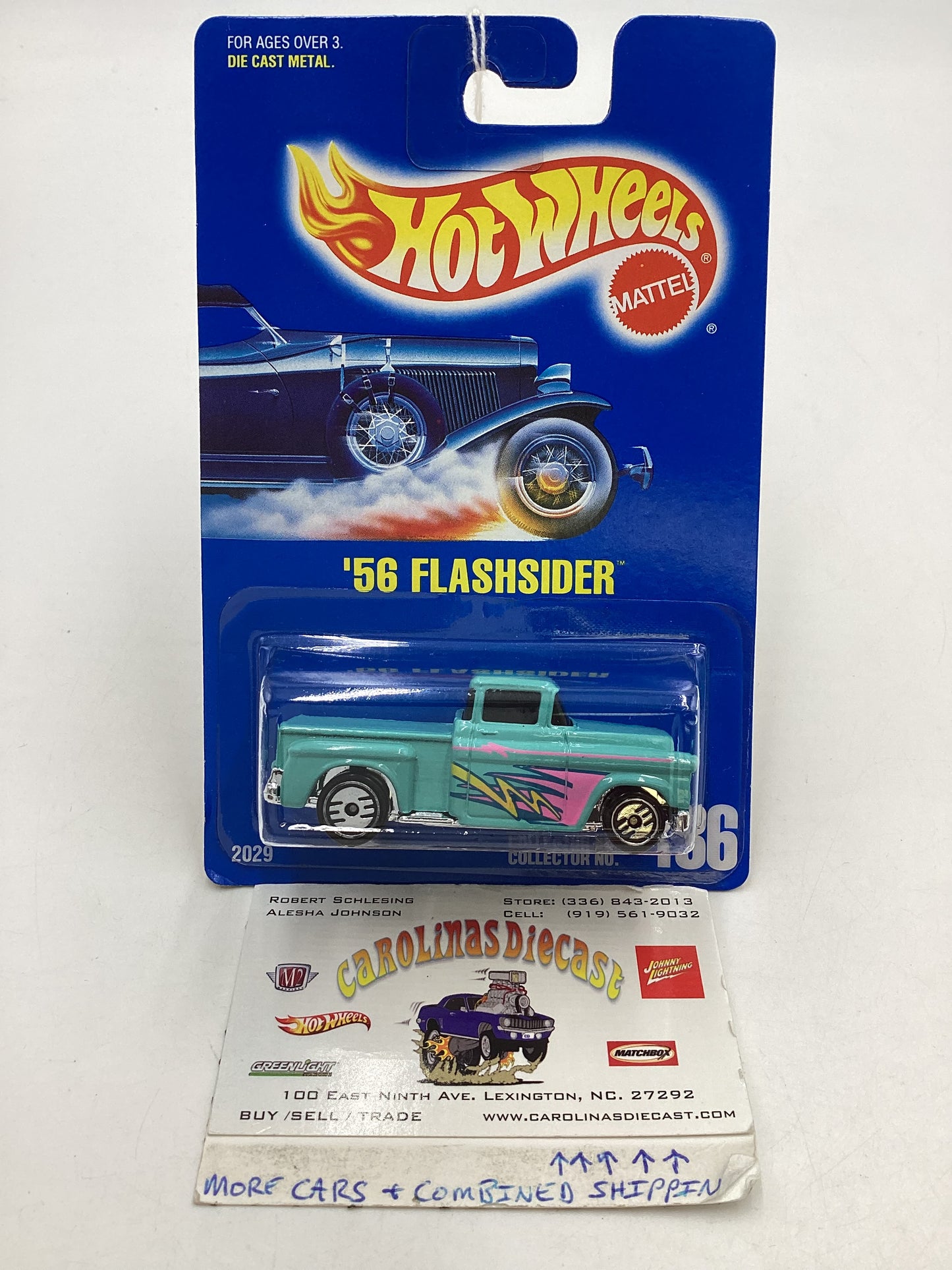 Hot Wheels Blue Card Collector No. 136 56 Flashsider Light Blue UH Chrome Wheels