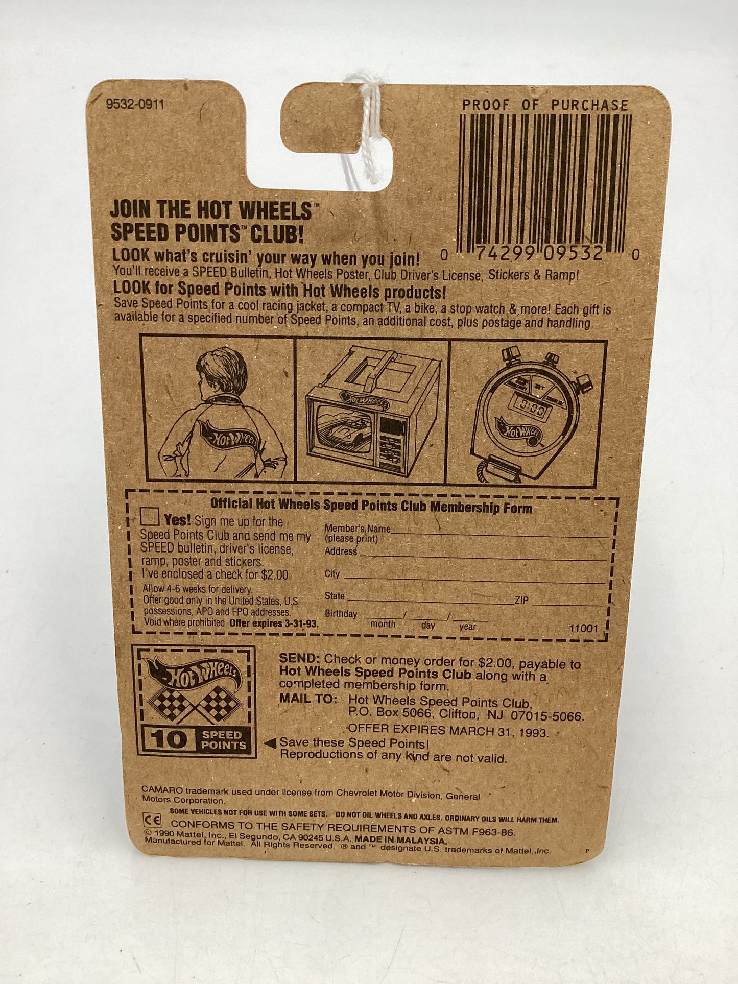 Hot Wheels Blue Card Collector No. 033 Speed Points Purple Camaro Z28 240A