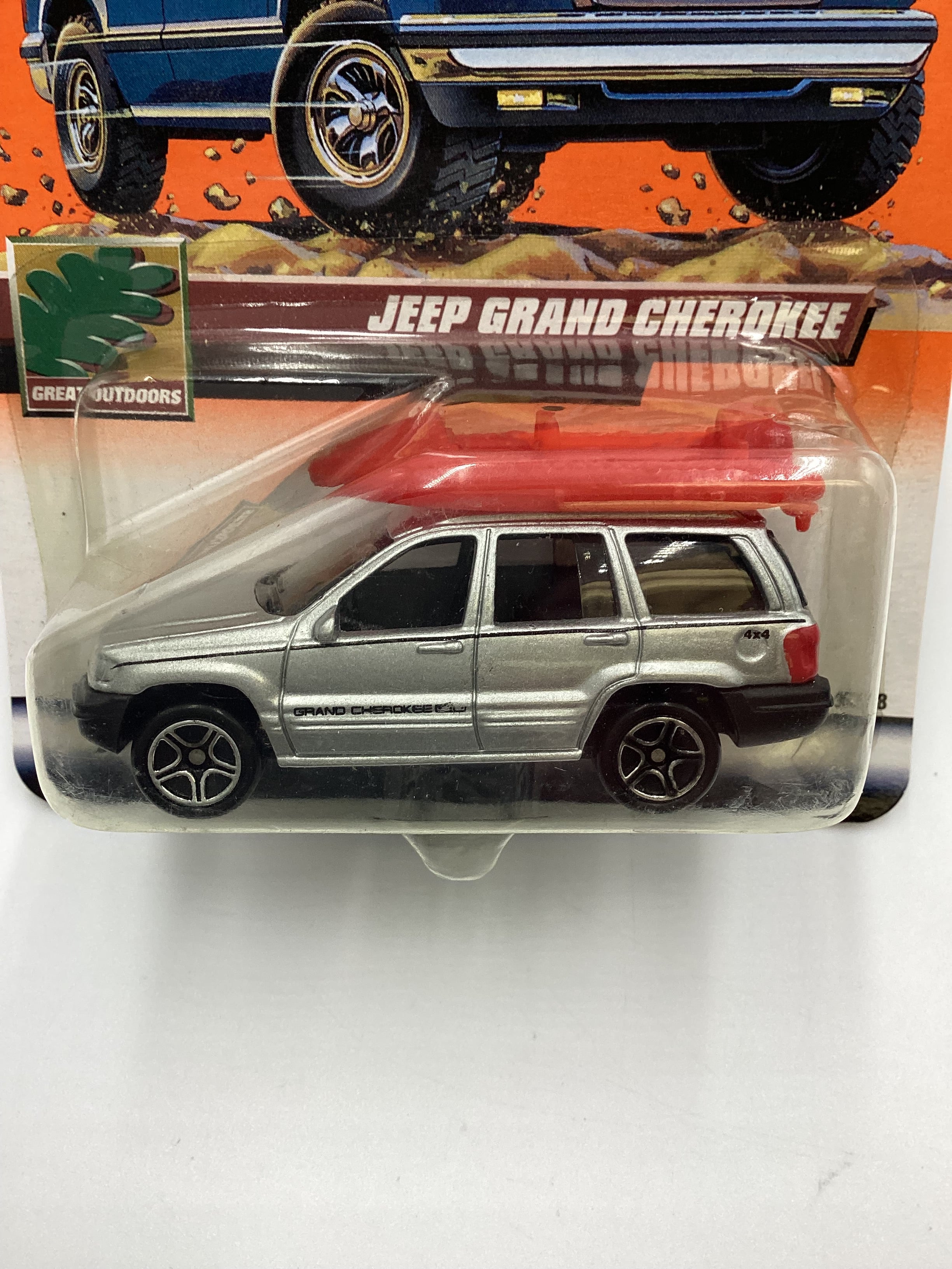 1999 Matchbox #65 Jeep Grand Cherokee Silver W/ Roof Raft 210C