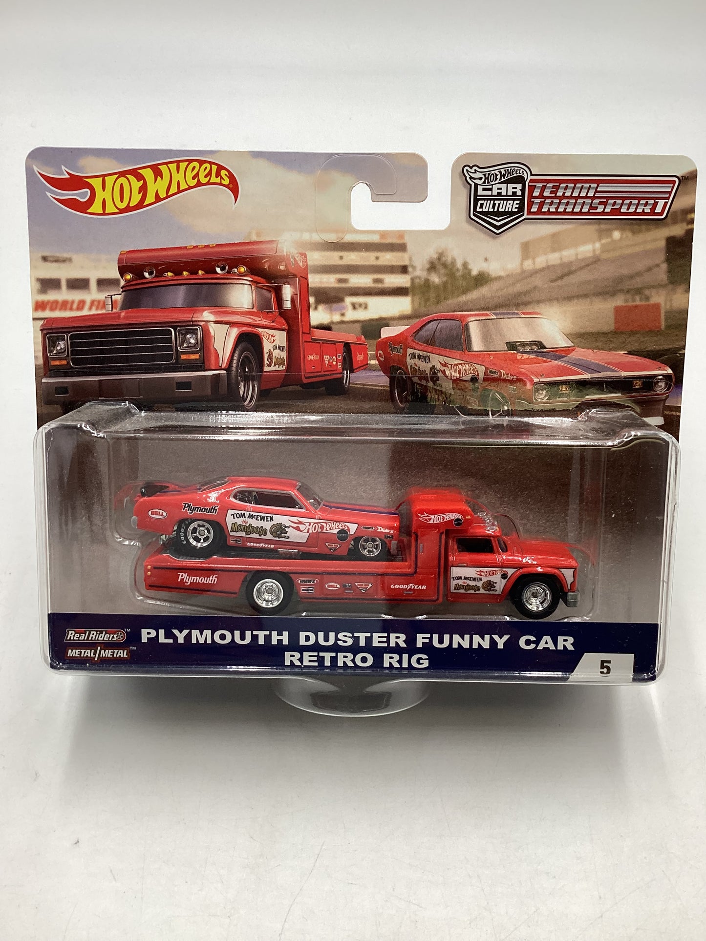 2018 HOT WHEELS TEAM Plymouth Duster Mongoose Funny Car and Retro Rig #5 with Protector