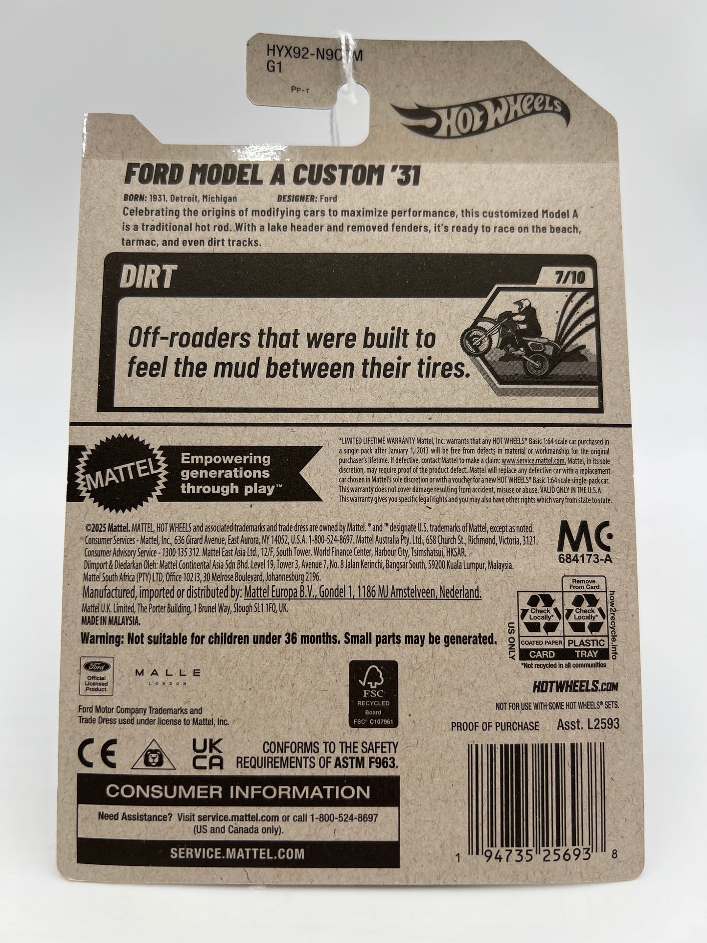 2025 Hot Wheels M Case Dirt #140 Ford Model A Custom 31 Green 32i