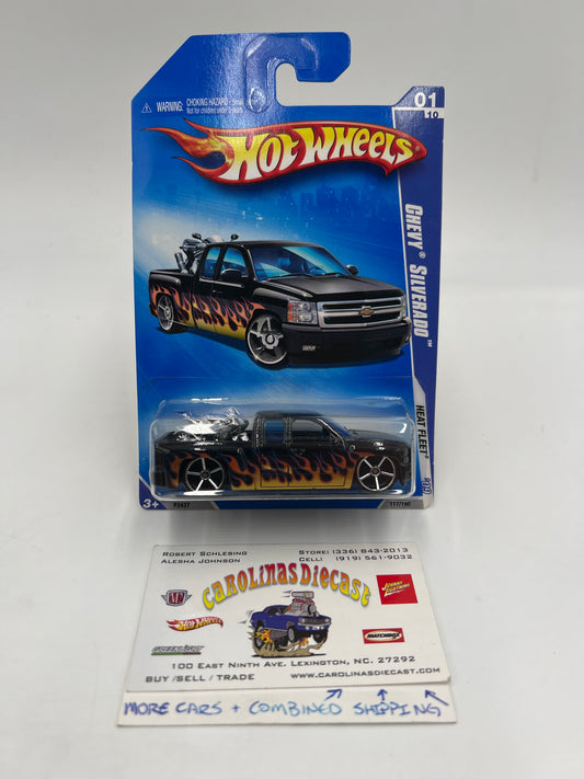 2009 Hot Wheels Heat Fleet #117 Chevy Silverado Black W/Protector
