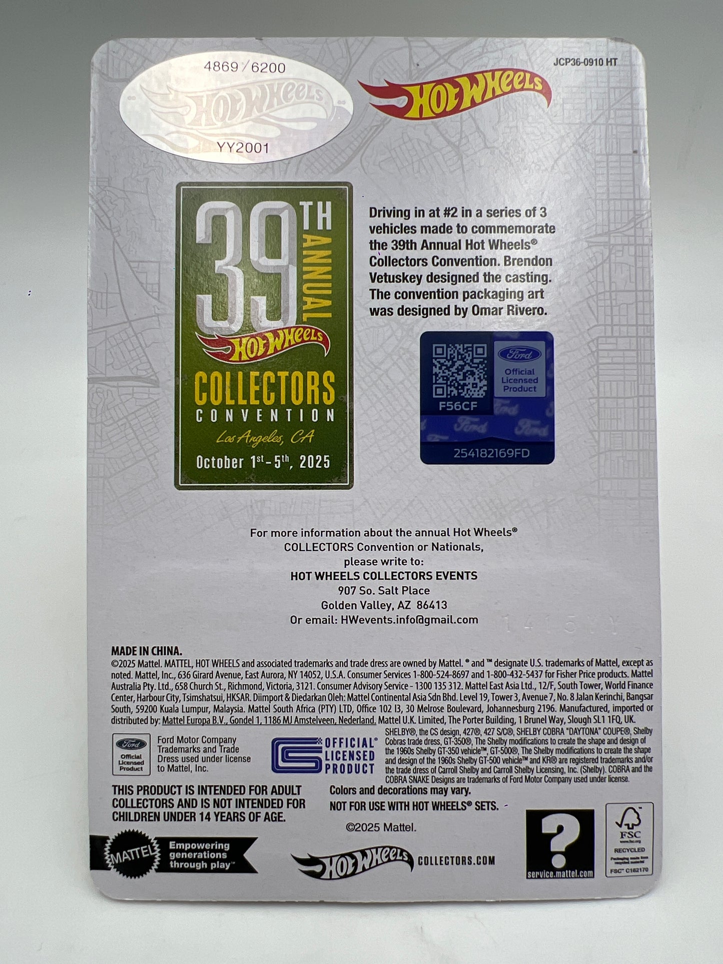 2025 Hot Wheels 39th Collectors Convention 2022 Ford Mustang Shelby GT500 Code Red W/Protector