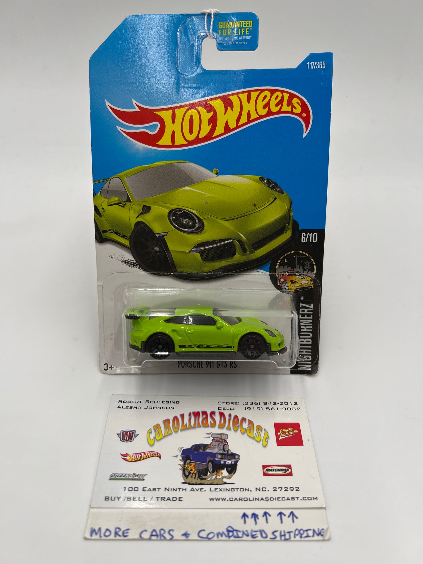 2017 Hot Wheels Nightburnerz #117 Porsche 911 GT3 RS Green (Cracked Blister) 99B