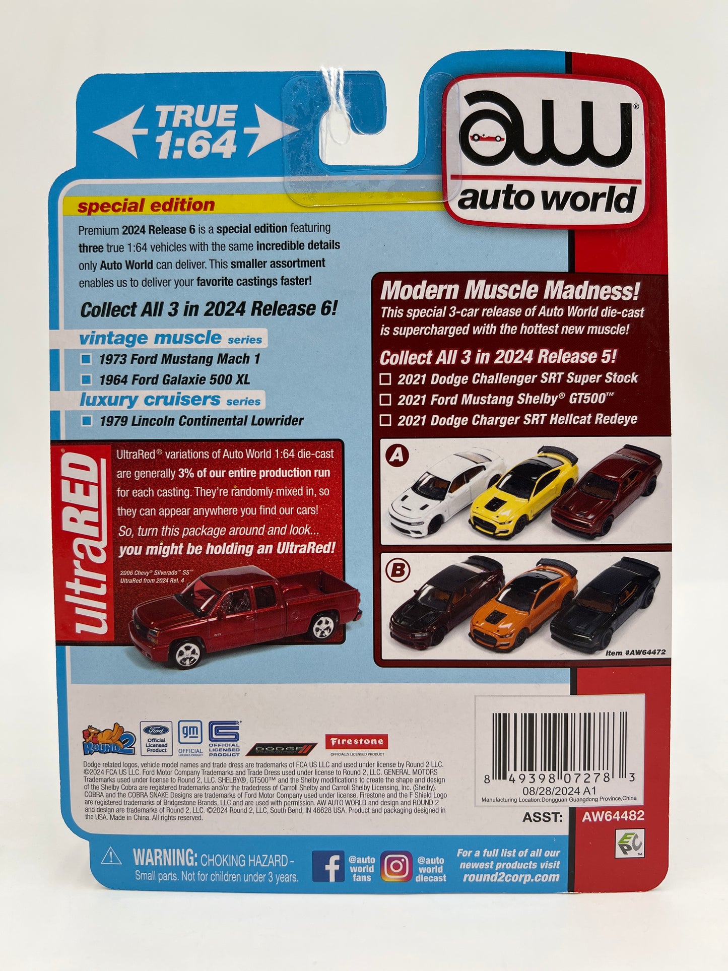 Auto World Ultra Red Chase Vintage Muscle Release 6 Version A 1964 Ford Galaxie 500 XL Red