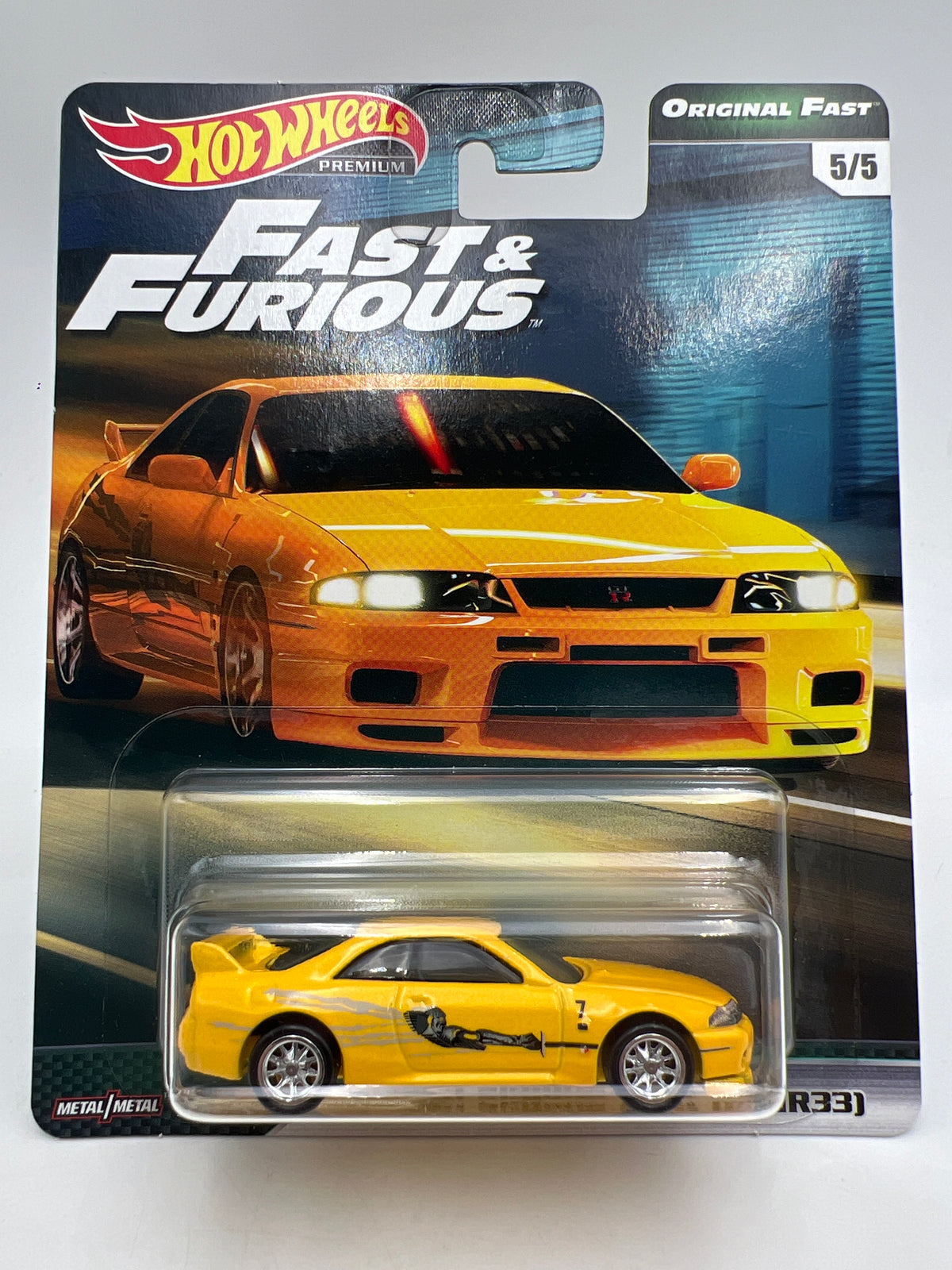 Hot Wheels Fast & Furious Original Fast #5 Nissan Skyline GT-R BCNR33 Yellow W/Protector