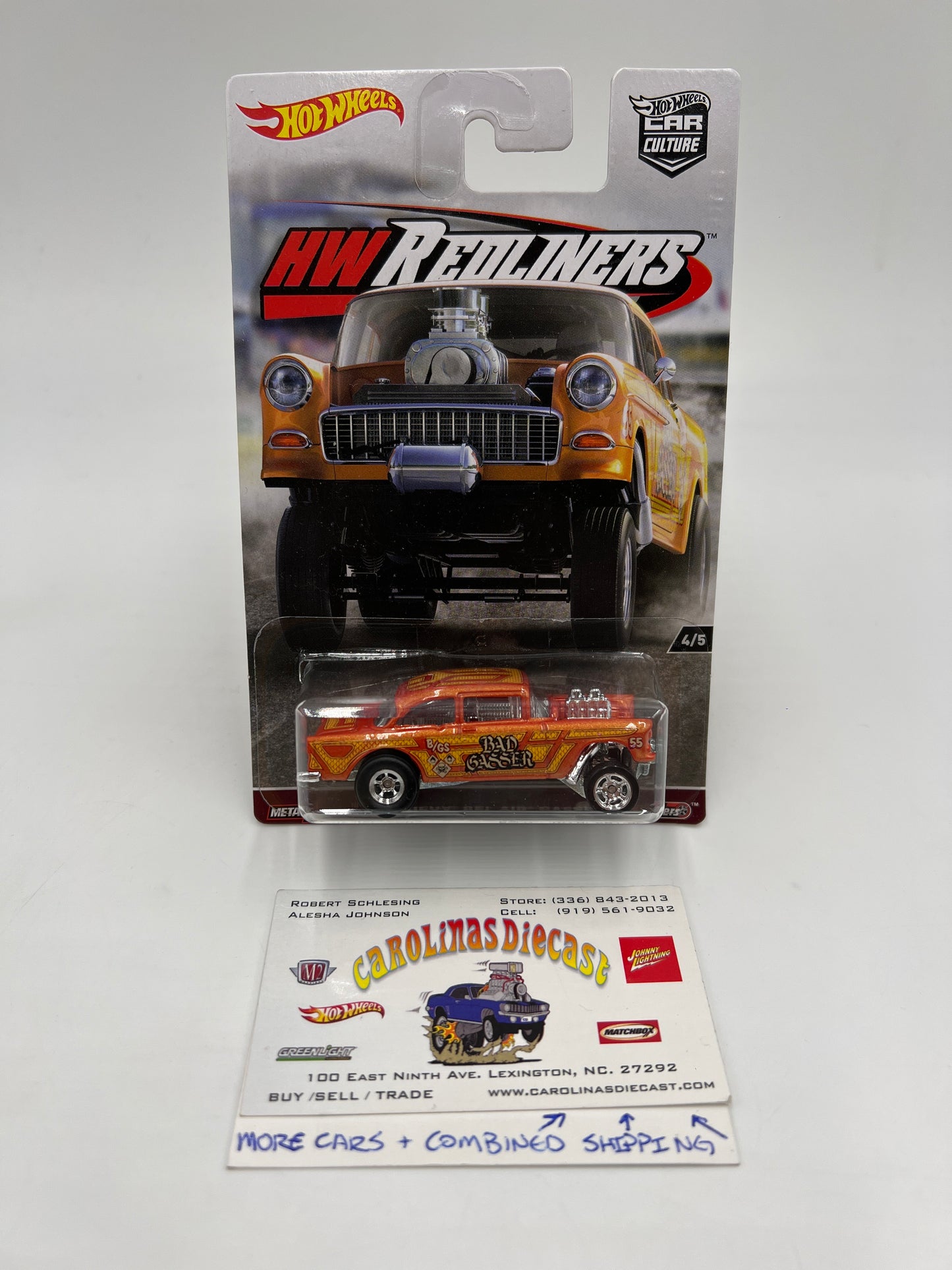 Hot Wheels Car Culture Redliners #4 55 Chevy Bel Air Gasser Orange W/Protector