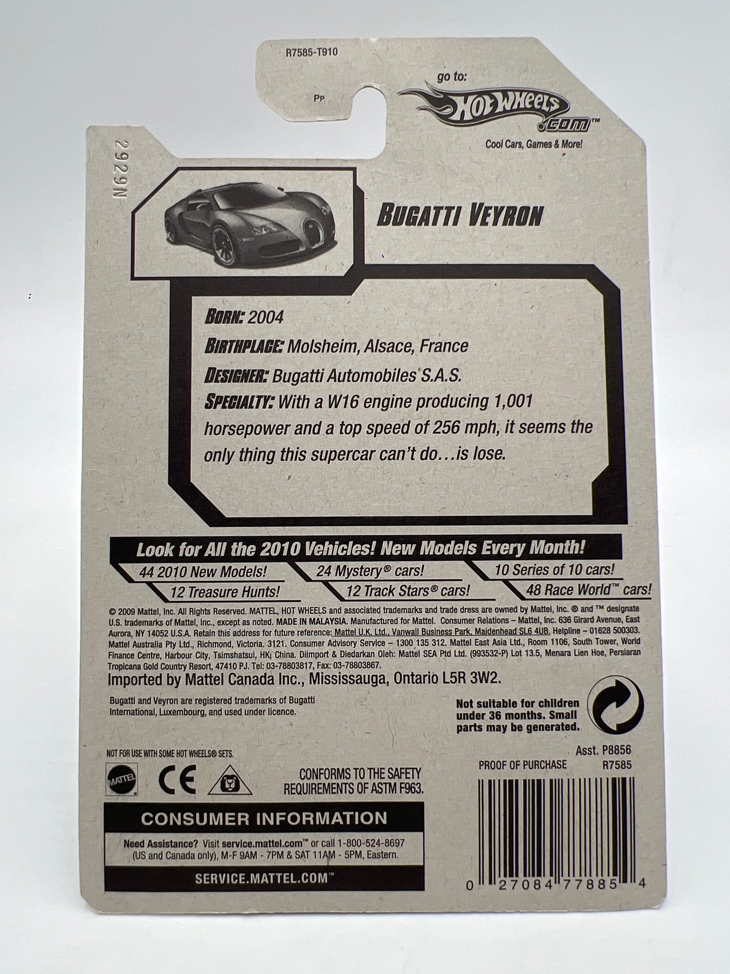 2010 Hot Wheels Target Exclusive Snowflake Card #160 Bugatti Veyron Satin Blue W/Protector