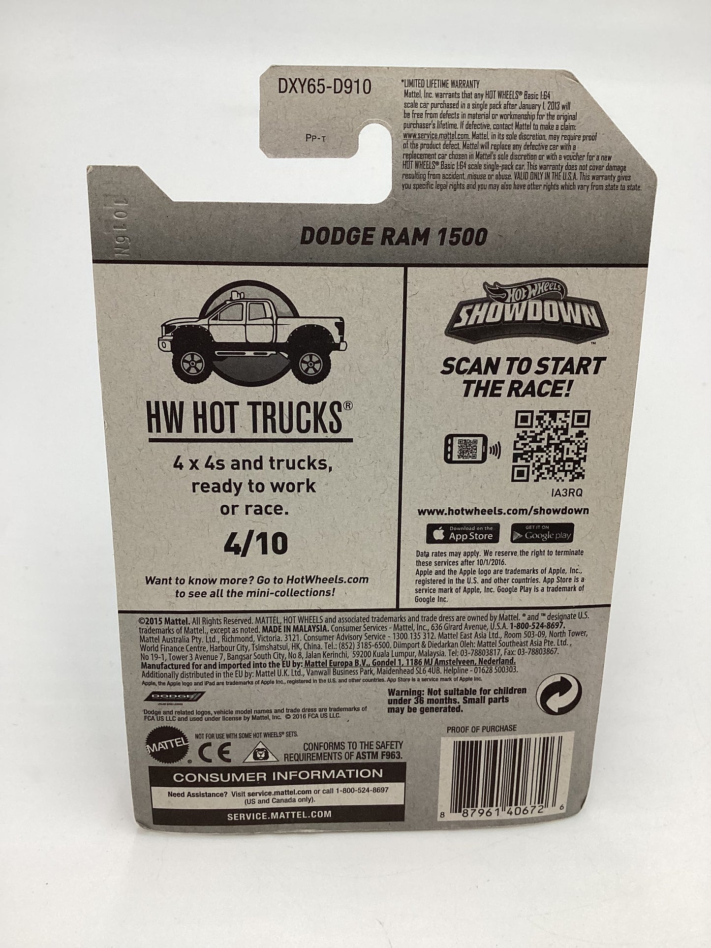 2016 Hot Wheels #144 Dodge Ram 1500 Blue Walgreens Exclusive with protector