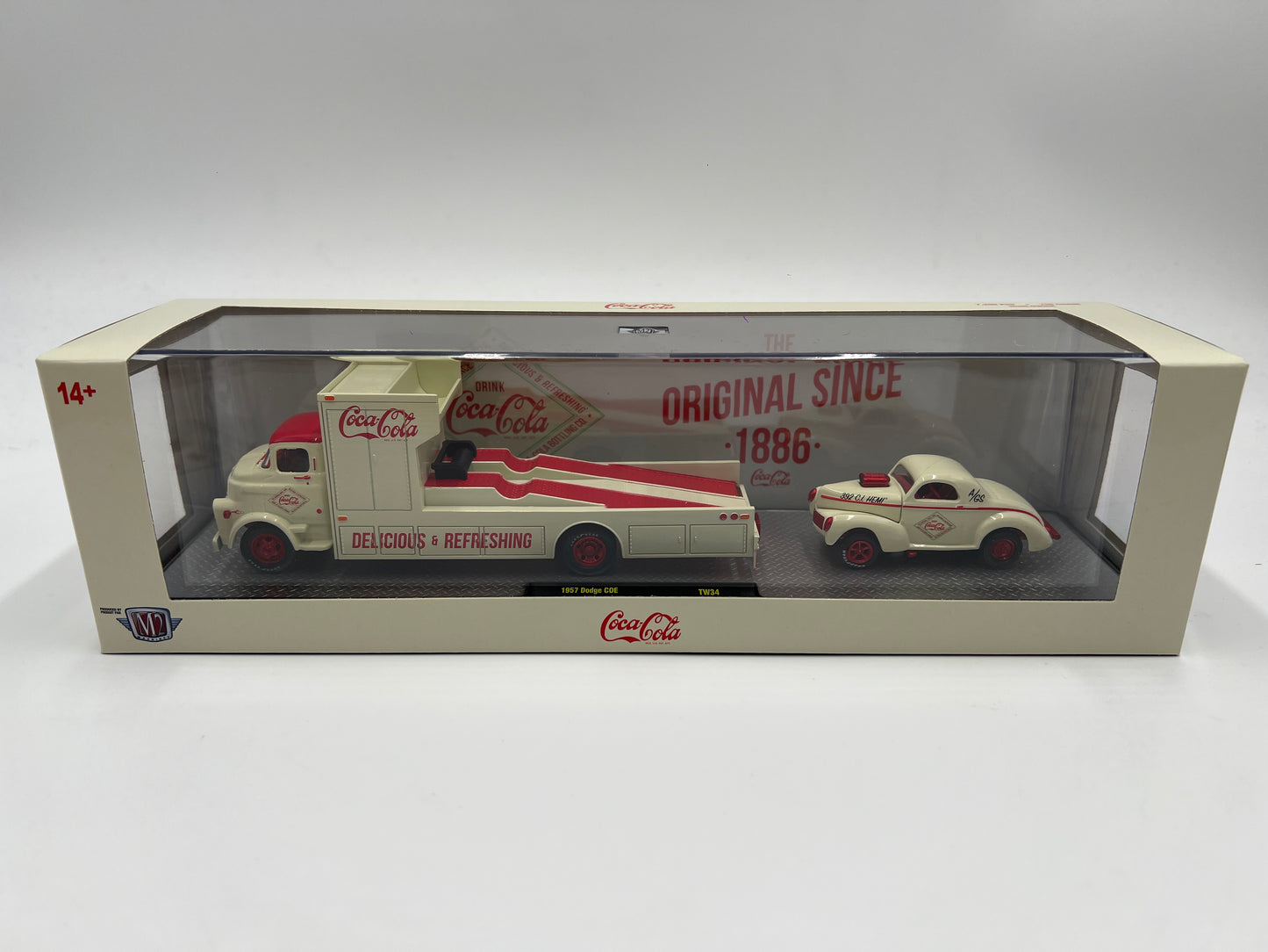 M2 Machines Auto Haulers CHASE Coca Cola 1957 Dodge COE & 1941 Willys Coupe Gasser TW34