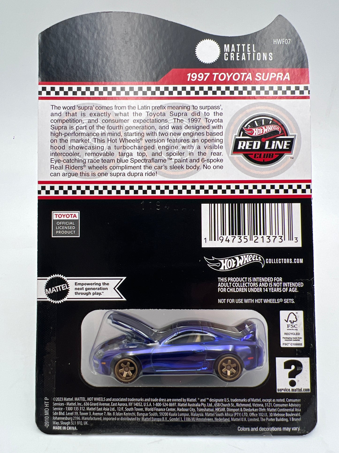 2024 Hot Wheels RLC 1997 Toyota Supra Blue W/Protector Taped Blister