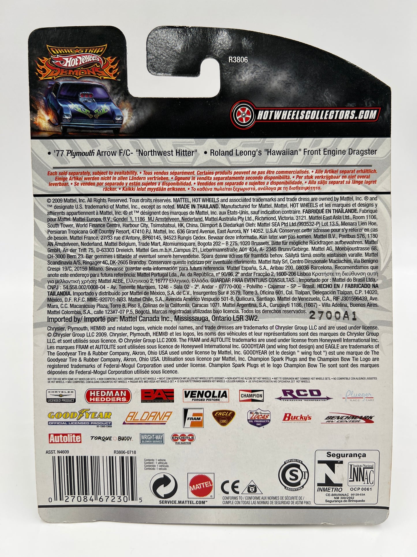 Hot Wheels Drag Strip Demons #10 77 Plymouth Arrow F/C Northwest Hitter W/Protector