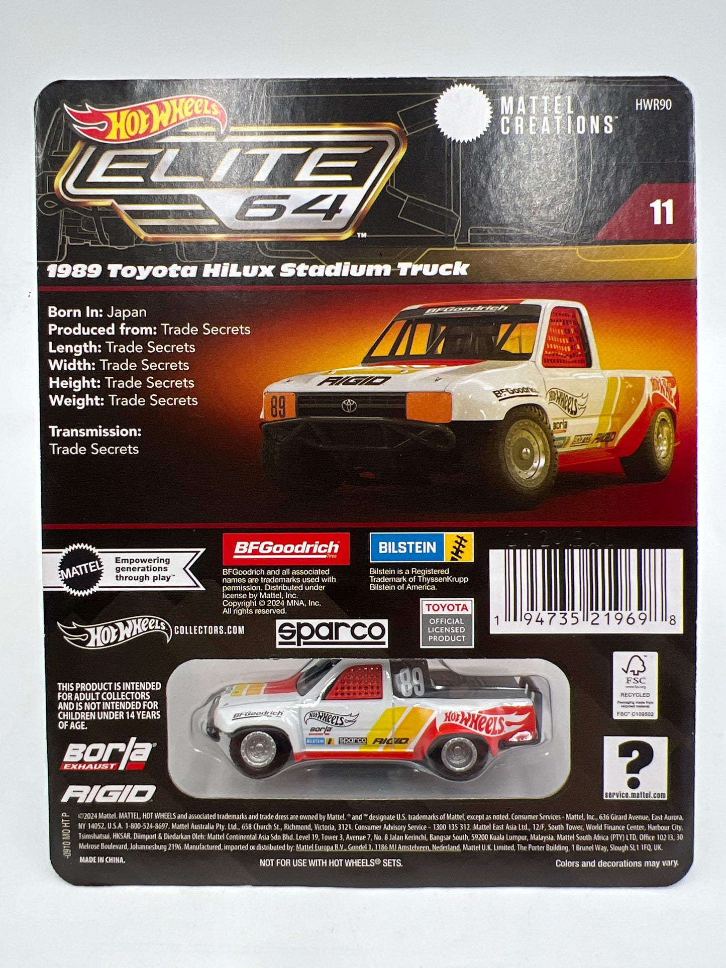 2025 Hot Wheels RLC Elite 64 #11 1989 Toyota HiLux Stadium Truck W/Protector
