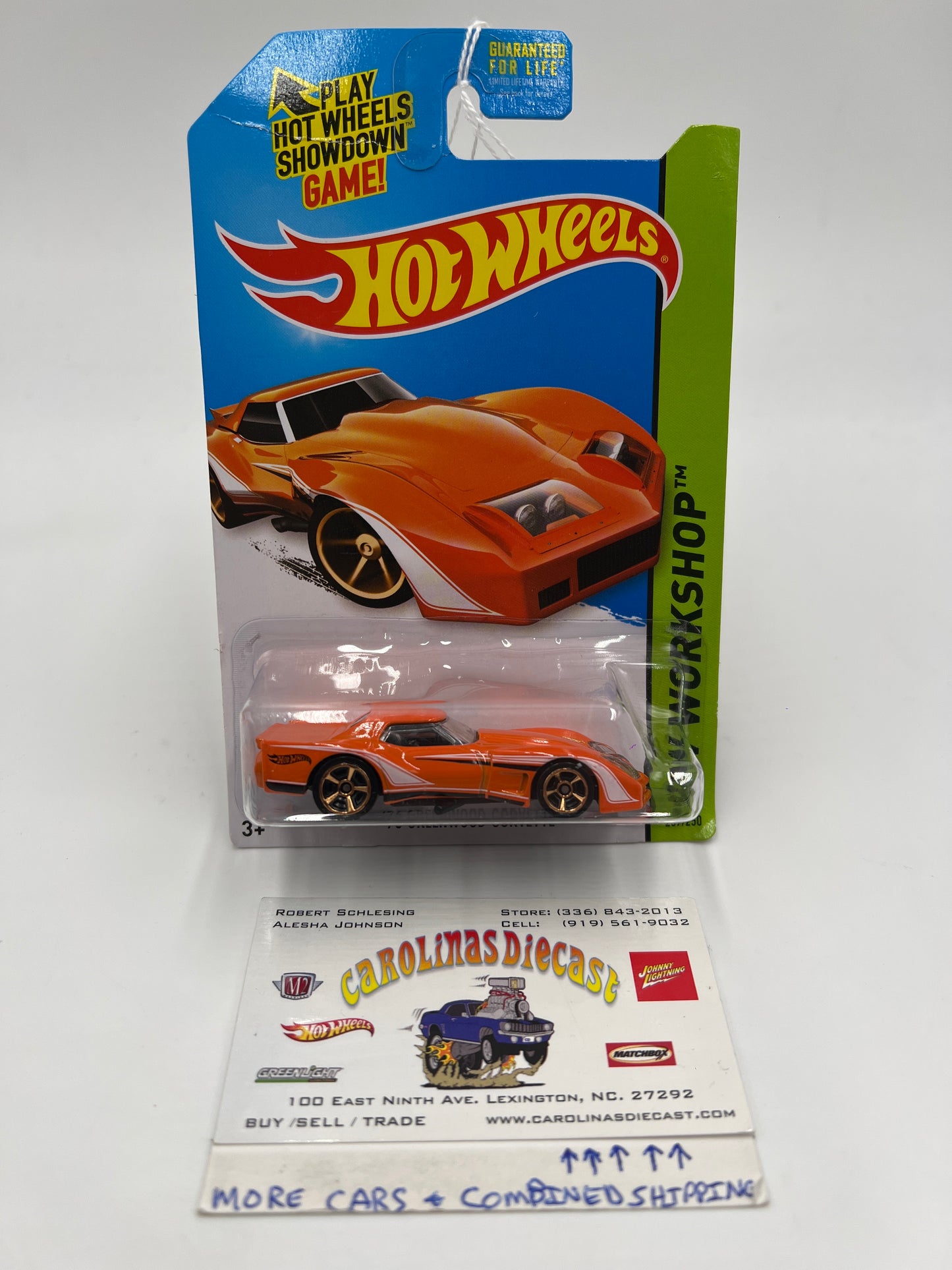 2014 Hot Wheels Workshop #237 76 Greenwood Corvette Orange (Card Not Perfect) 14G