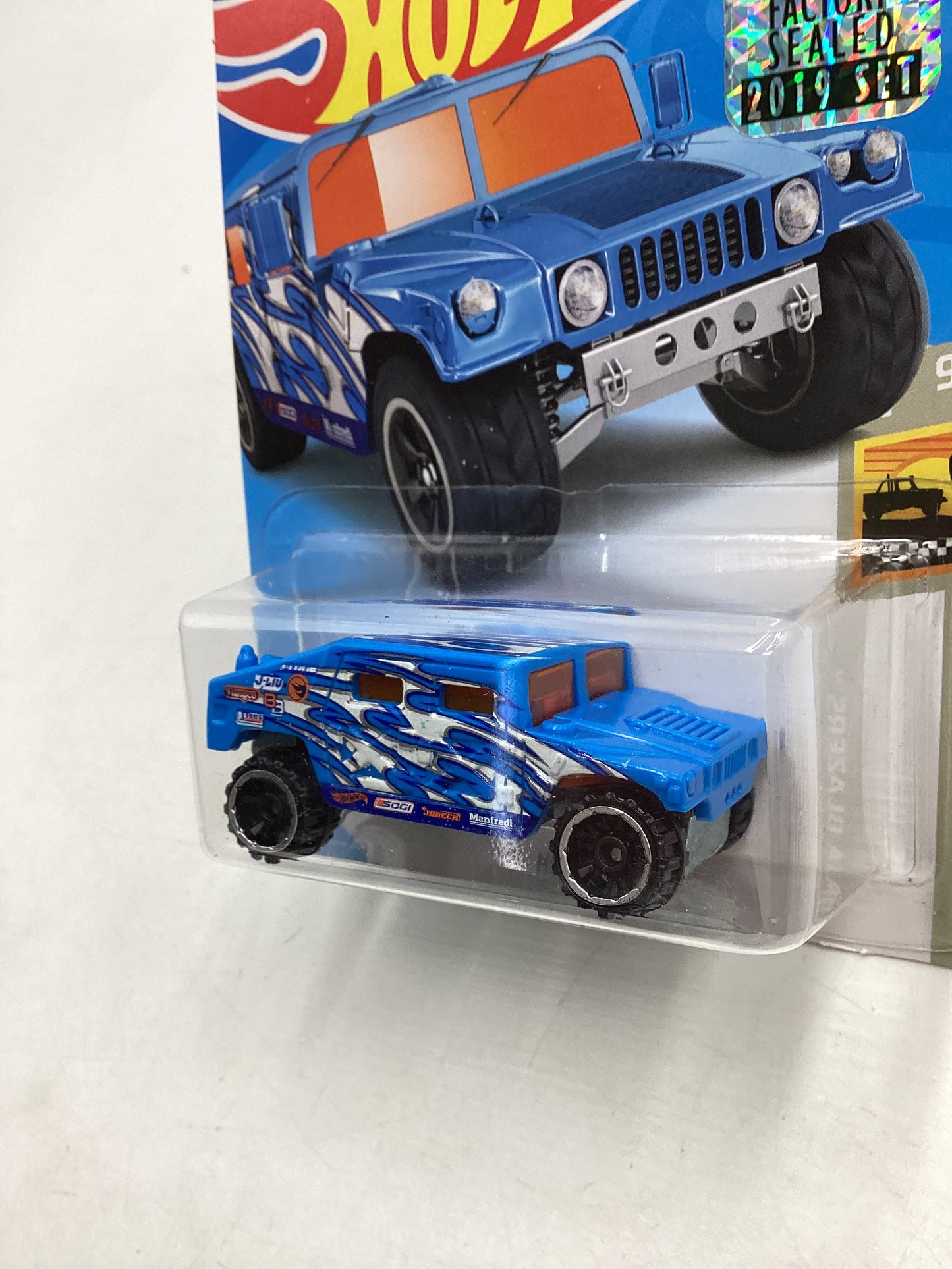 2019 HOT WHEELS  TREASURE HUNT #133 Factory Sealed Humvee Blue “Cracked Blister” 276G