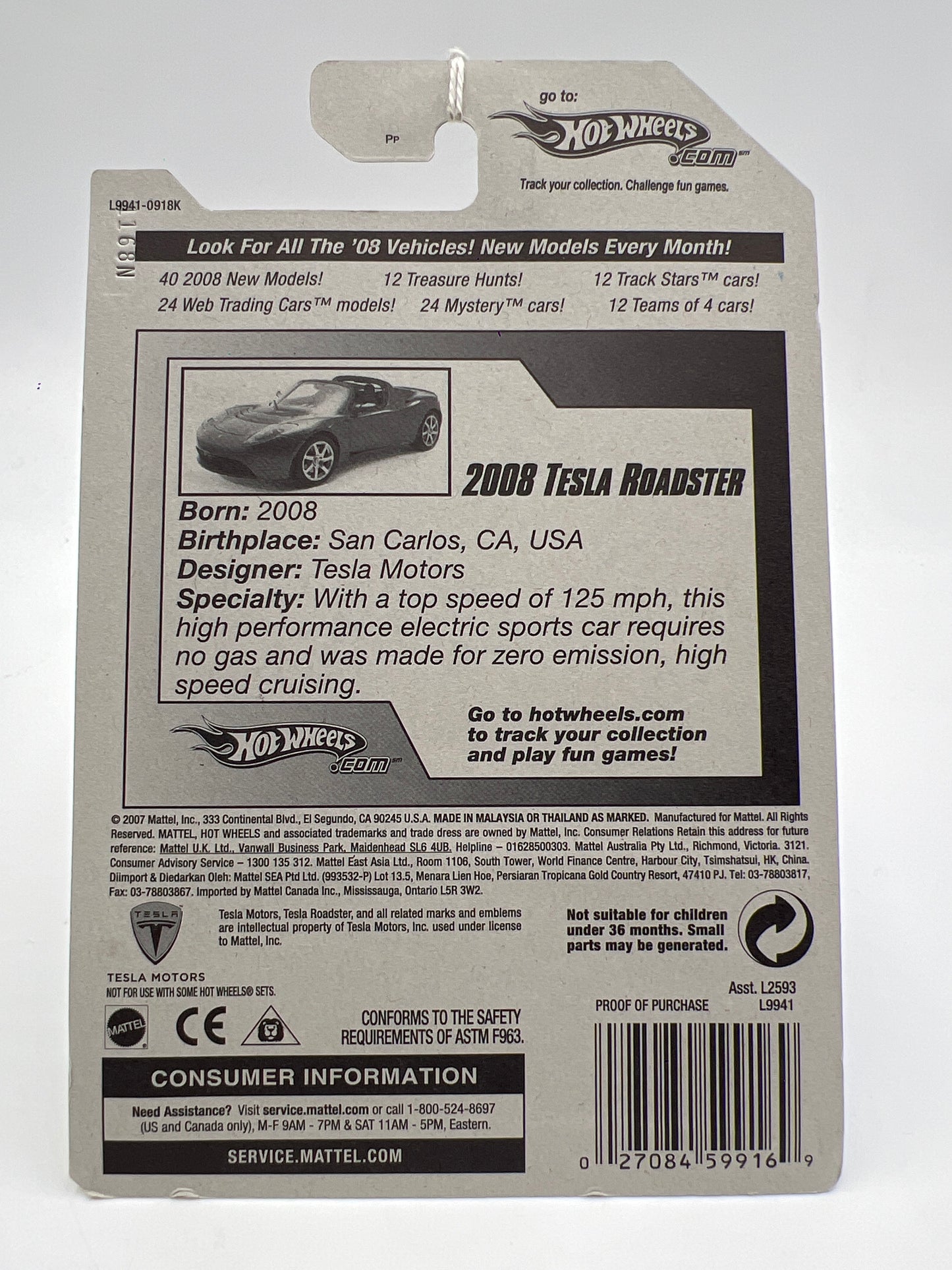 2008 Hot Wheels New Models #26 2008 Tesla Roadster Blue 48D