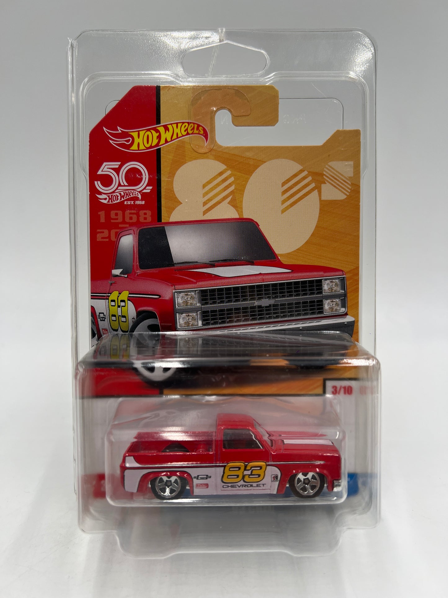 2018 Hot Wheels Target Exclusive Decades 80s #3 83 Chevy Silverado Red W/Protector