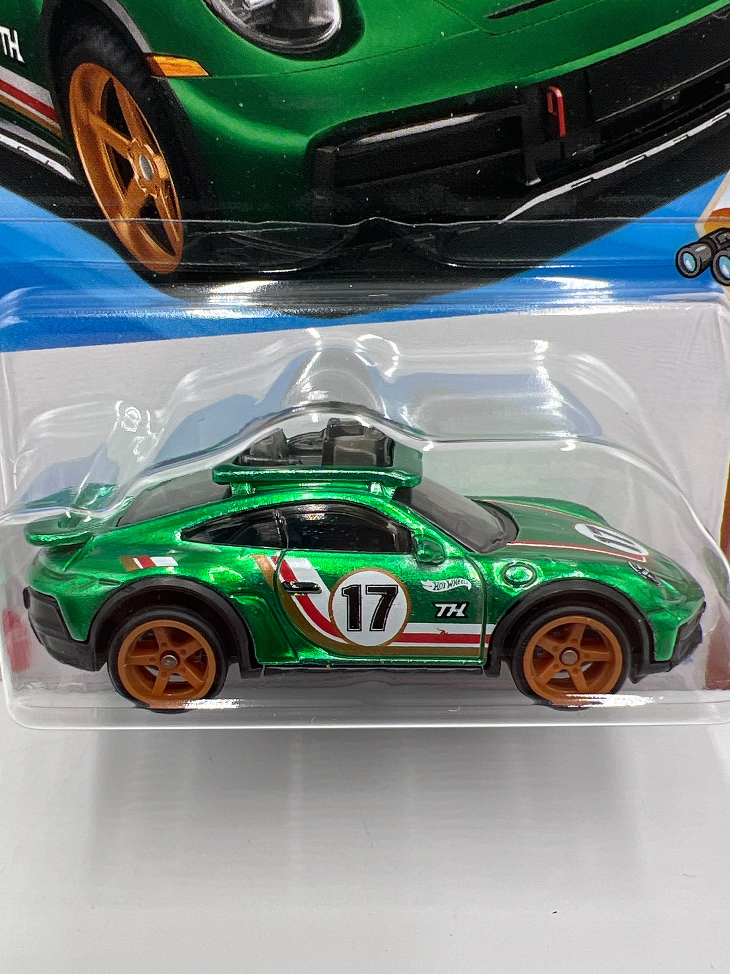 2025 Hot Wheels Factory Sealed Super Treasure Hunt #154 Porsche 911 Rallye Green W/Protector Cracked Blister