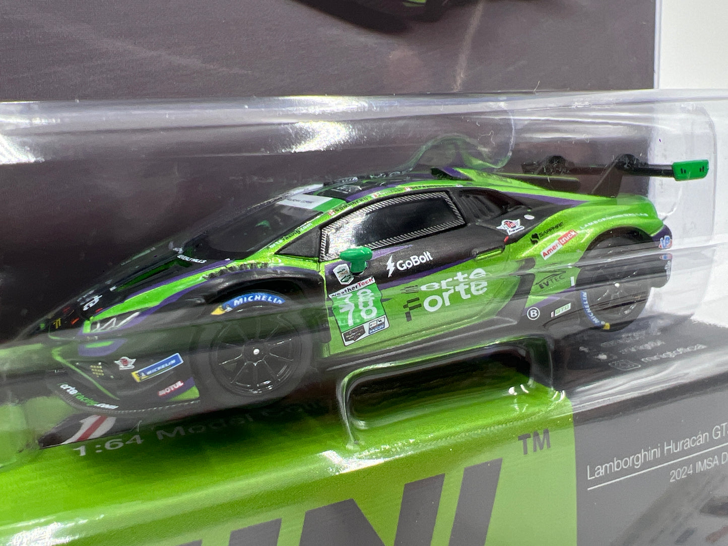 Mini GT #1062 Lamborghini Huracan GT3 EVO2 #78 2024 IMSA Daytona 24 Hrs Forte Racing Green