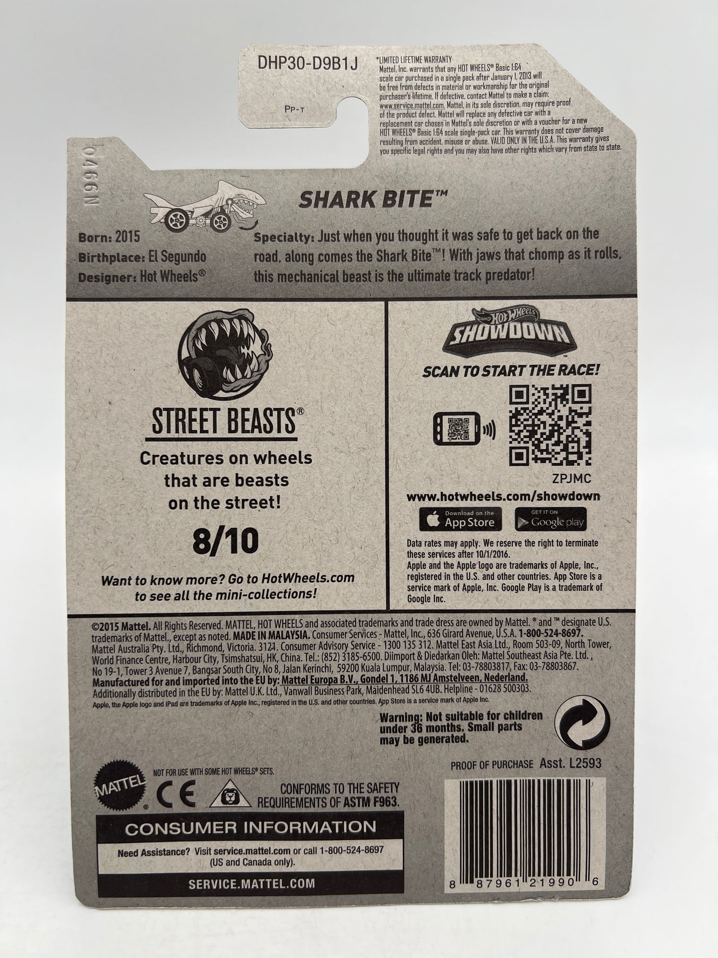 2016 Hot Wheels Street Beasts #208 Shark Bite Blue W/Protector 2