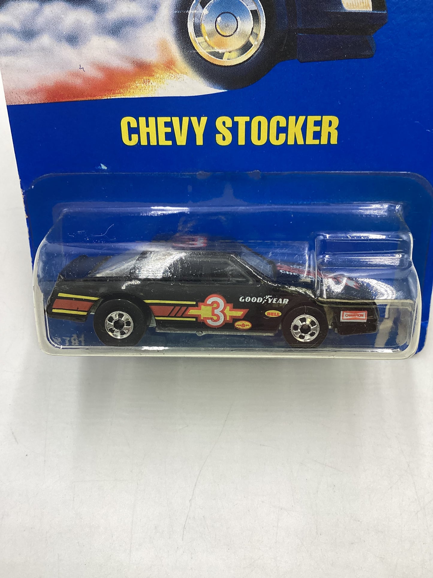 Hot Wheels Blue Card Collector No. 70 Chevy Stocker Black BW Wheels 240A