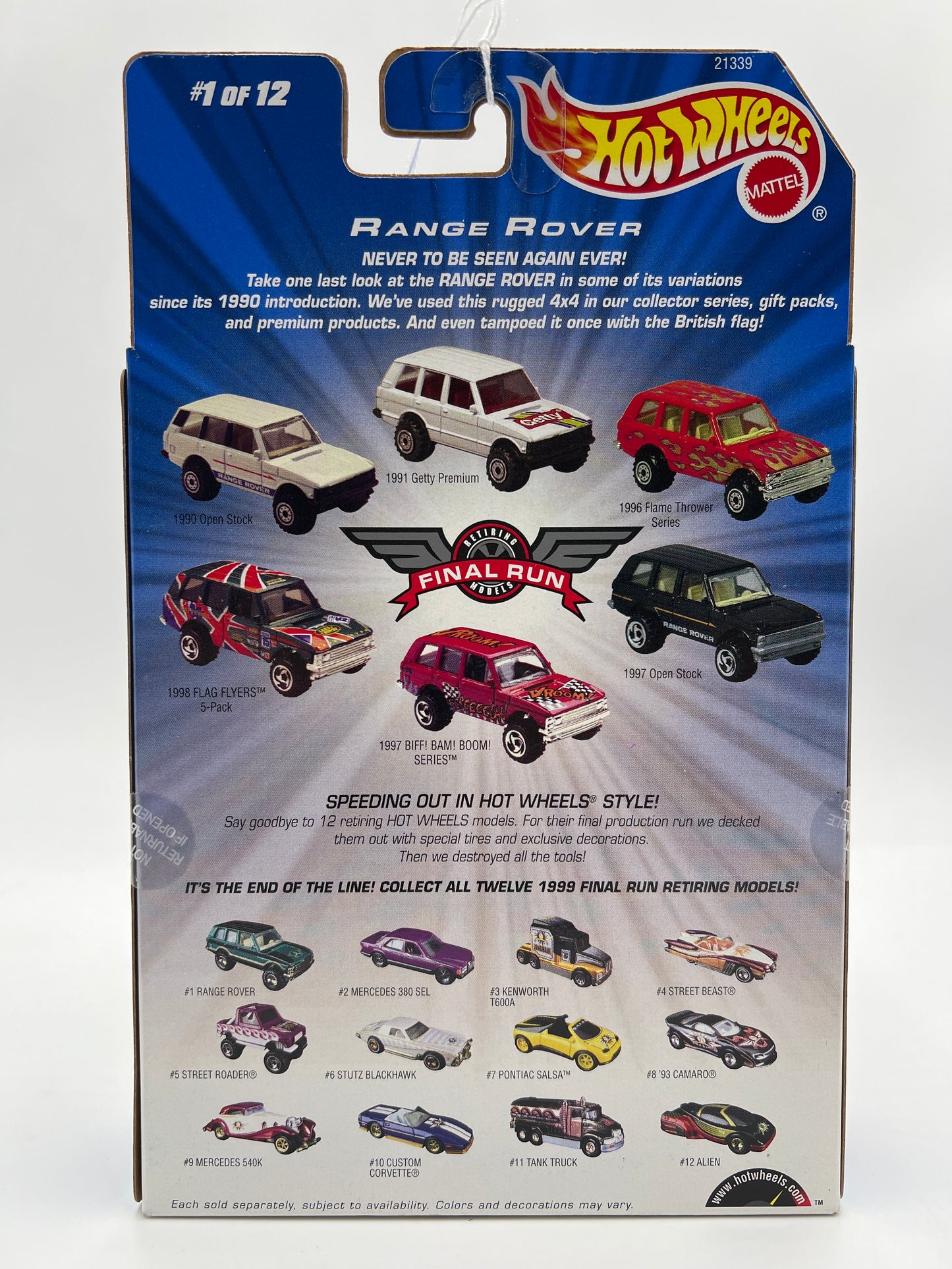 1999 Hot Wheels Final Run #1 Range Rover Green W/Real Riders