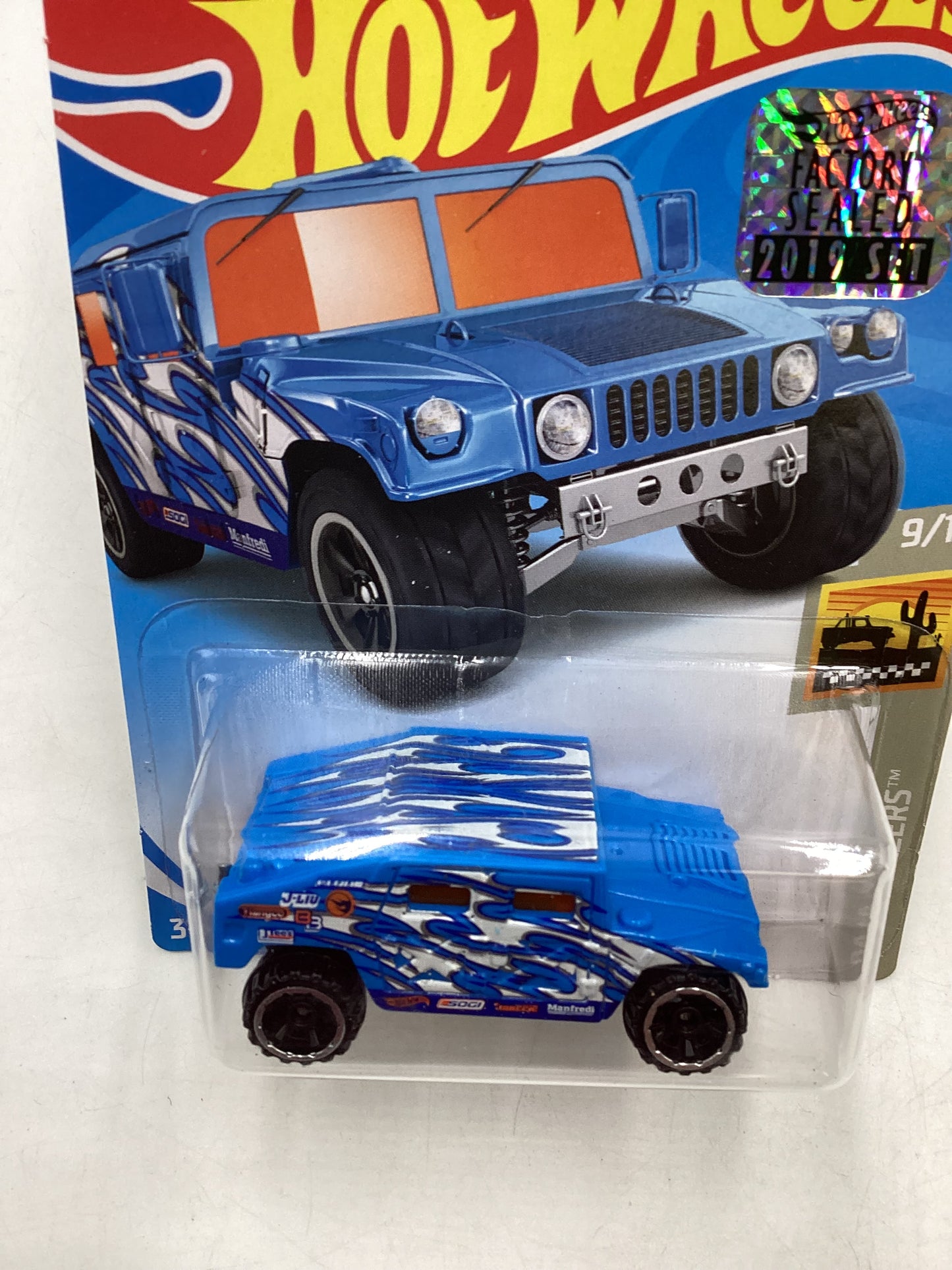 2019 HOT WHEELS  TREASURE HUNT #133 Factory Sealed Humvee Blue “Cracked Blister” 276G