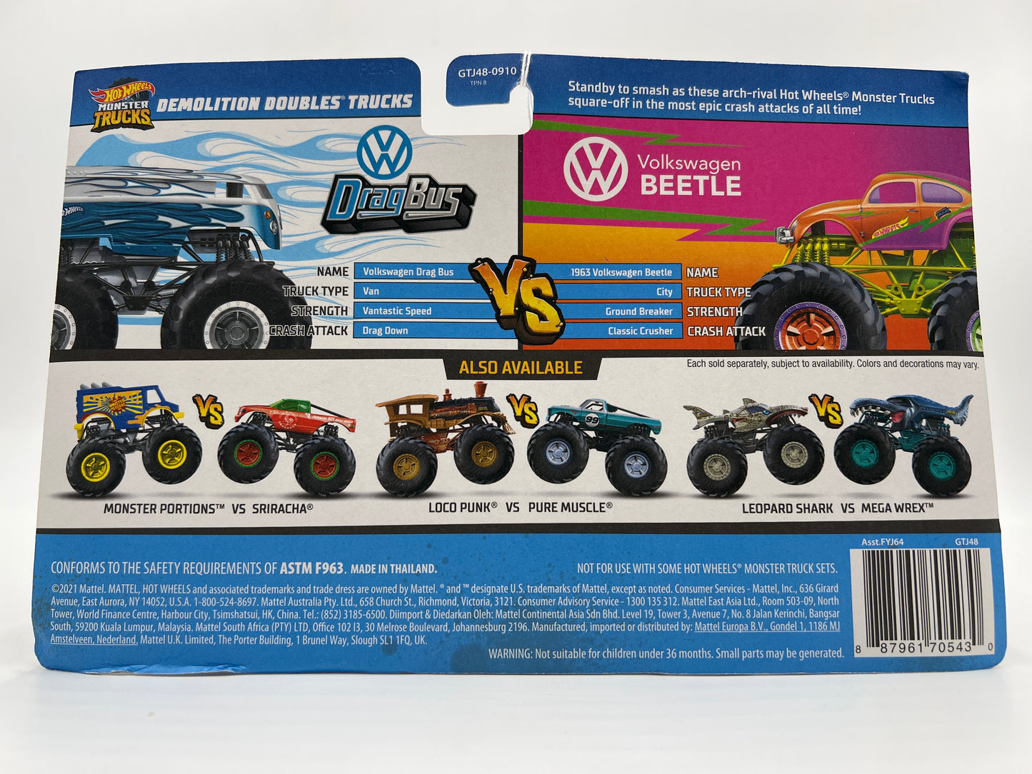 Hot Wheels Monster Trucks Demolition Doubles VW Drag Bus Vs Volkswagen Beetle 136G