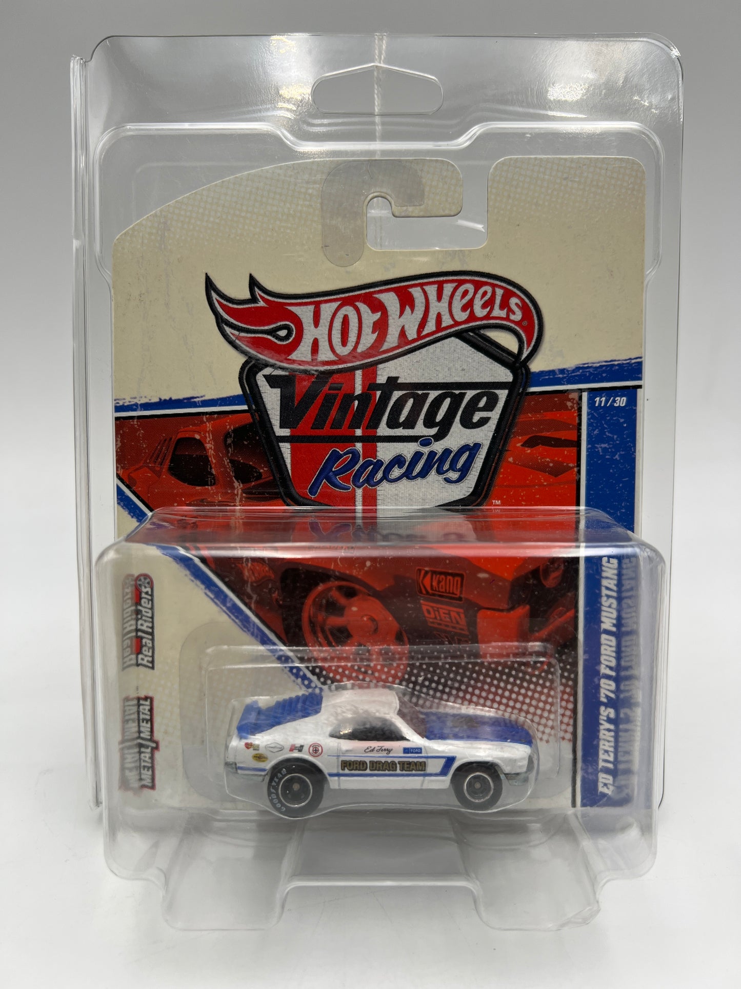 Hot Wheels Premium Vintage Racing #11 Ed Terrys 70 Ford Mustang White W/Protector