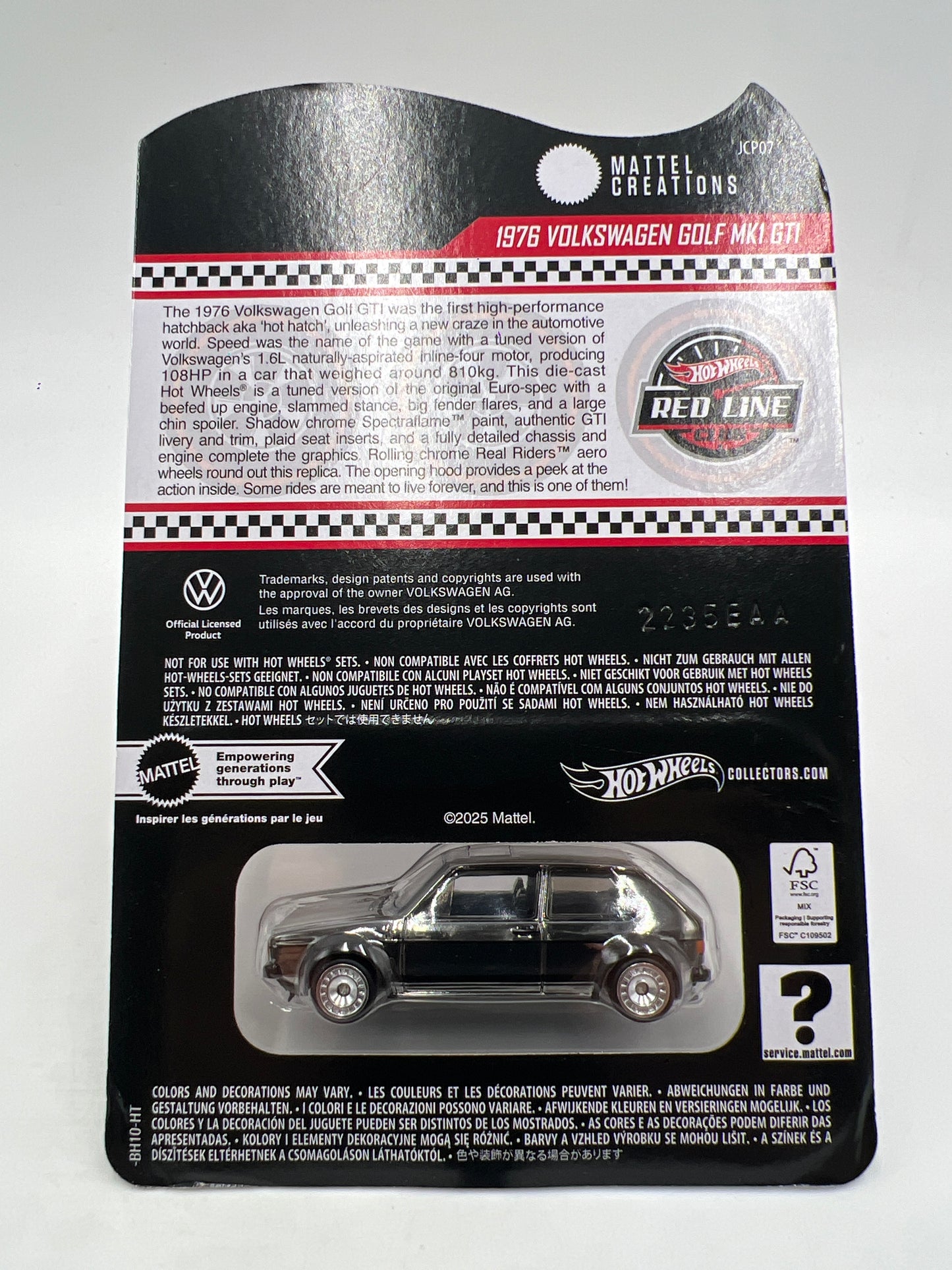 2025 Hot Wheels RLC Exclusive 1976 Volkswagen Golf MK1 GTI Chrome W/Protector