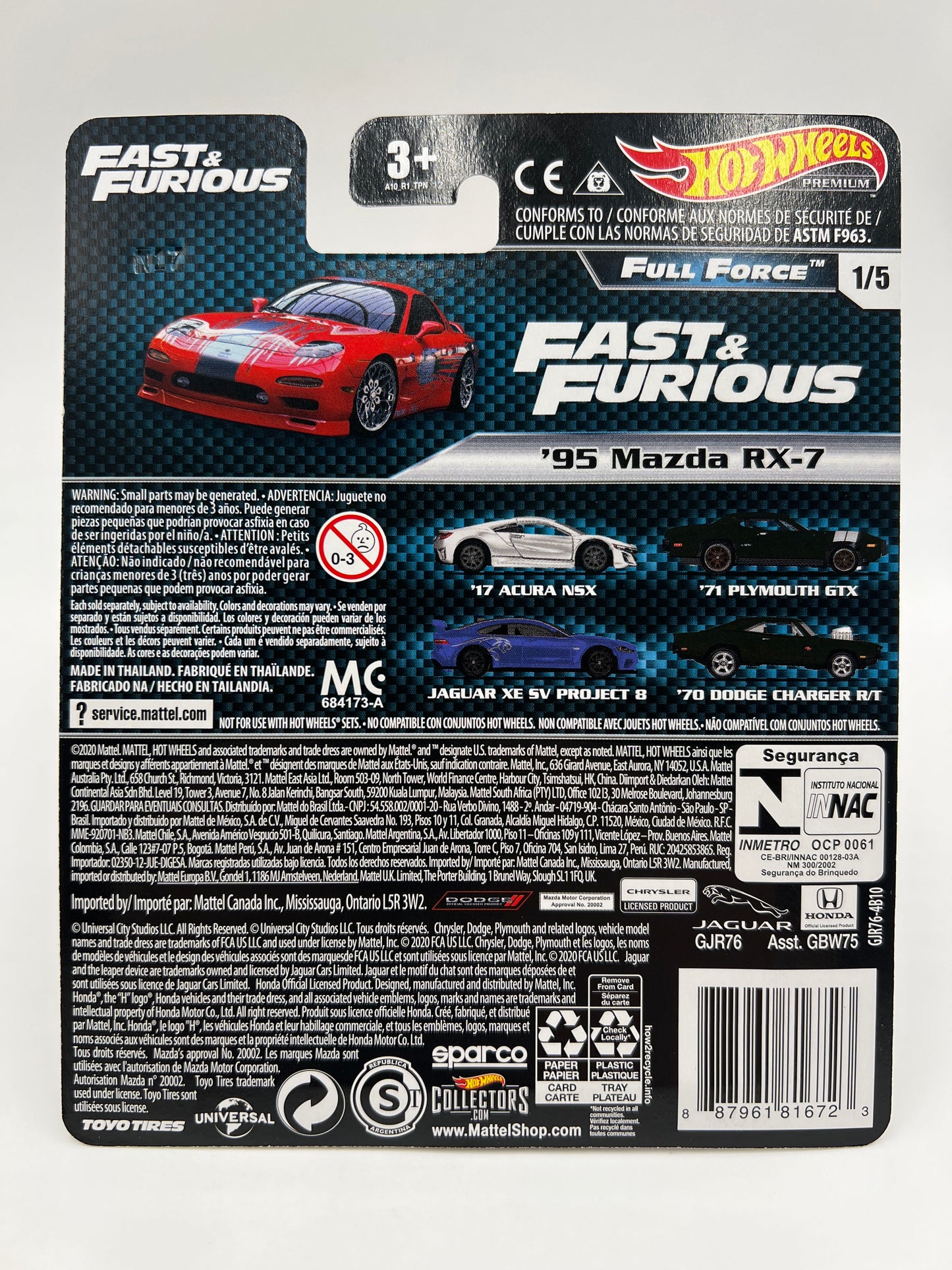 Hot Wheels Premium Fast and Furious Full Force #1 95 Mazda RX-7 Red W/Protector