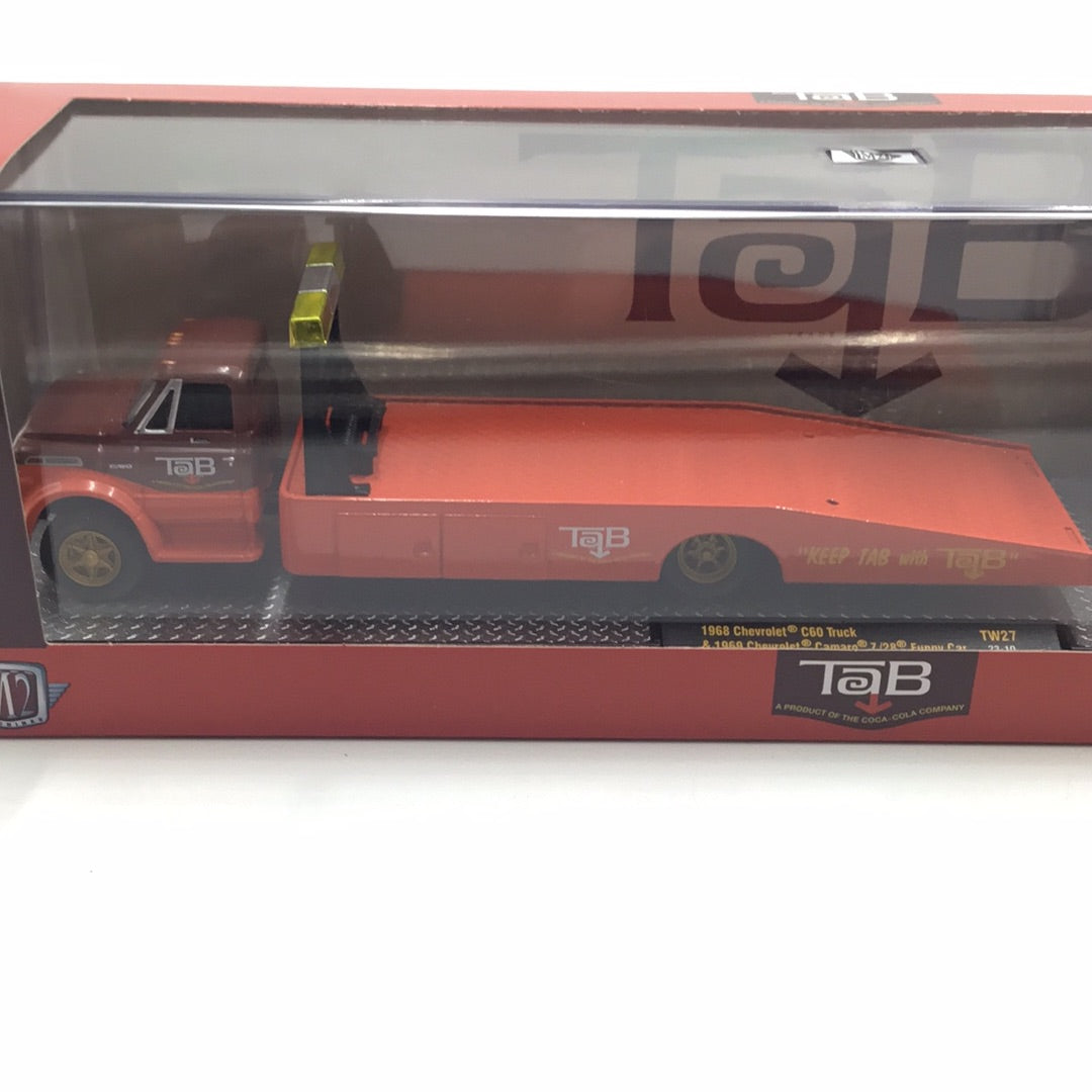 M2 Machines auto haulers Tab 1968 Chevrolet C60 truck & 1969 Chevrolet Camaro Z 28 FunnyCar TW27