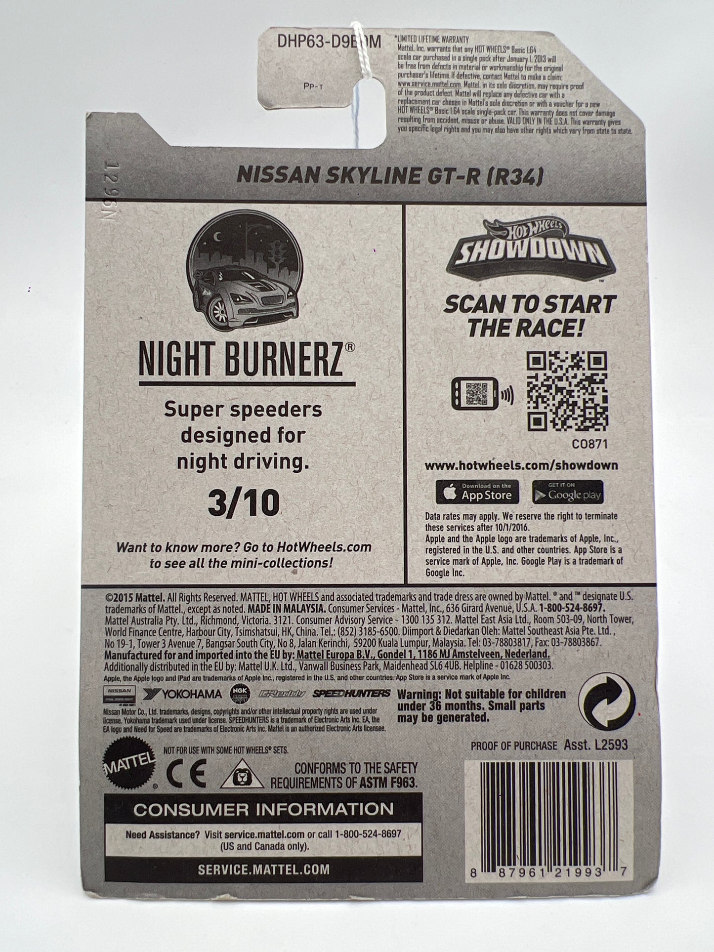 2016 Hot Wheels Nightburnerz #83 Nissan Skyline GT-R R34 Red Need for Speed (2) SR