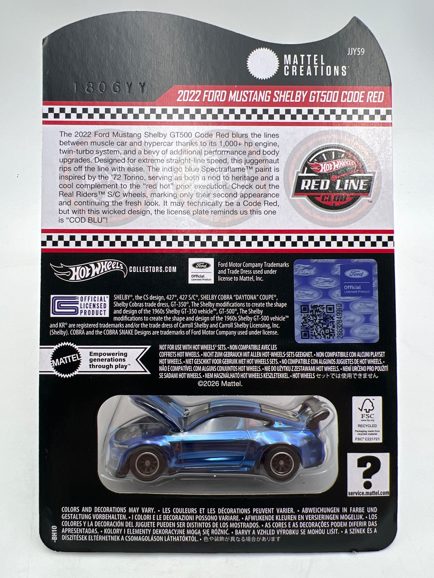 2026 Hot Wheels RLC 2022 Ford Mustang Shelby GT500 Code Red Blue W/Protector