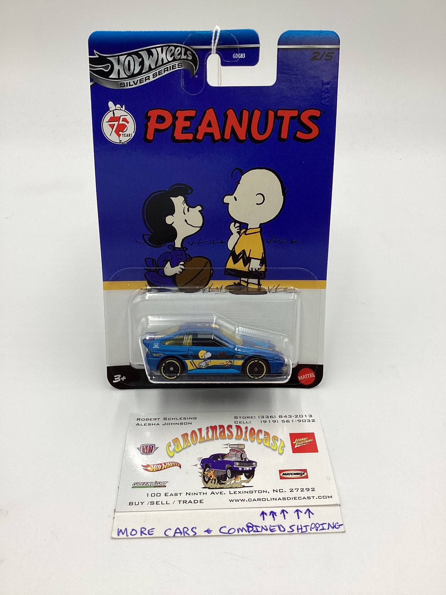 Hot Wheels Silver Series Peanuts 75 Years #2 1985 Honda CR-X Blue Lucy/Charlie Brown 161A