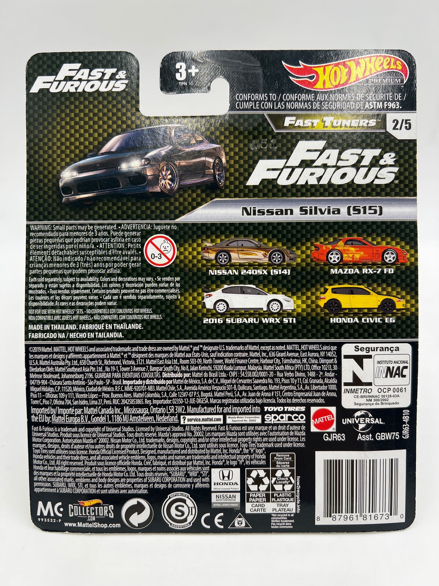 Hot Wheels Premium Fast & Furious Fast Tuners #2 Nissan Silvia S15 Gray W/Protector 1