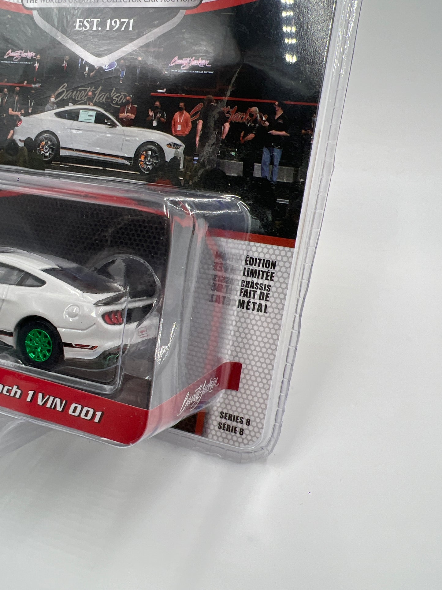 Greenlight Barrett Jackson 50th Anniversary Series 8 CHASE 2021 Ford Mustang Mach 1 VIN 001 White