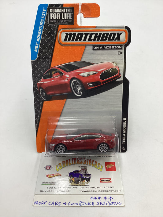 2014 Matchbox MBX Adventure City #7 Tesla Model S Red 49H