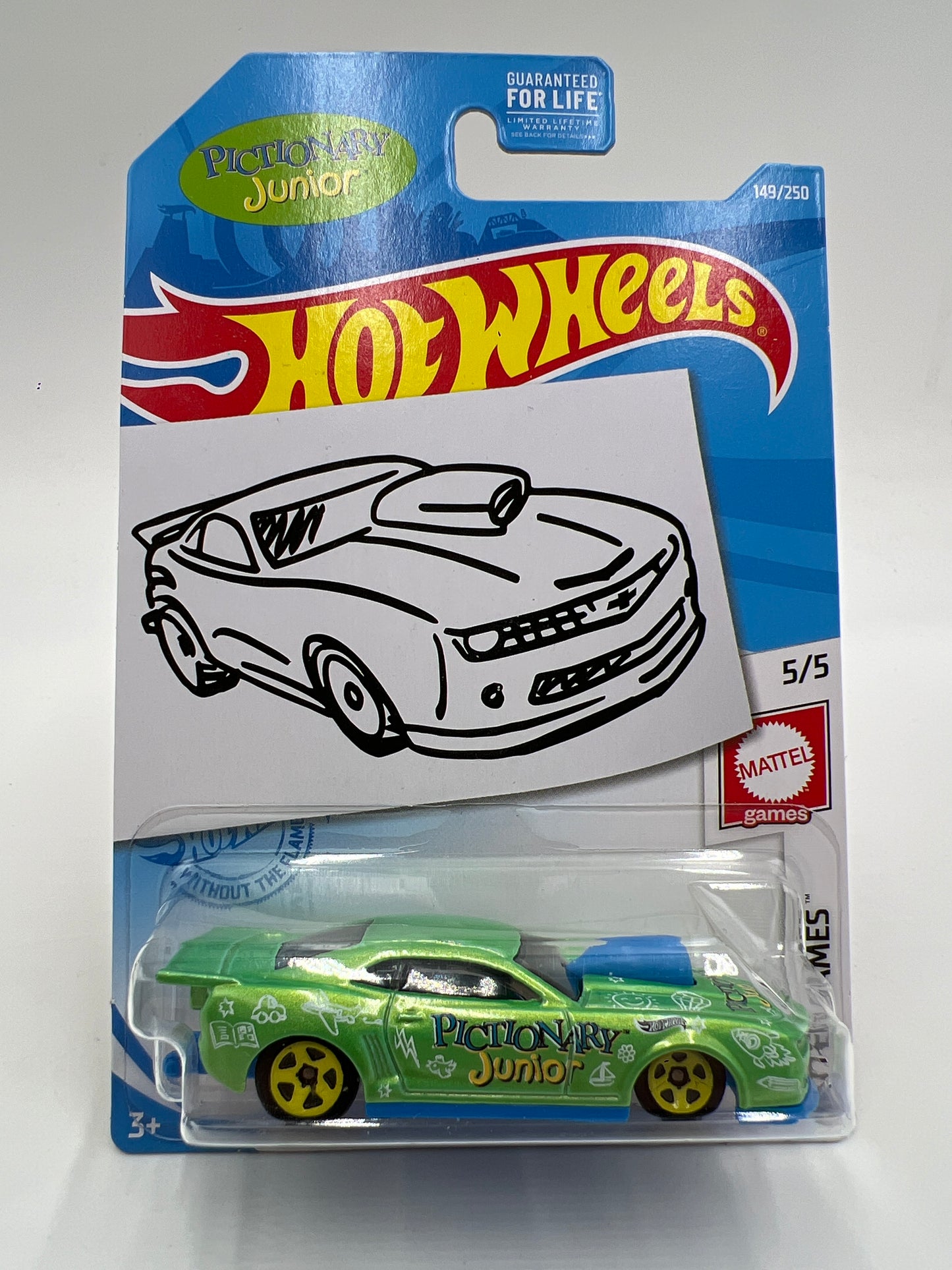 2019 Hot Wheels Kroger Exclusive #149 10 Pro Stock Camaro Green/Yellow Pictionary Sketch Card W/Protectors Cracked Blisters