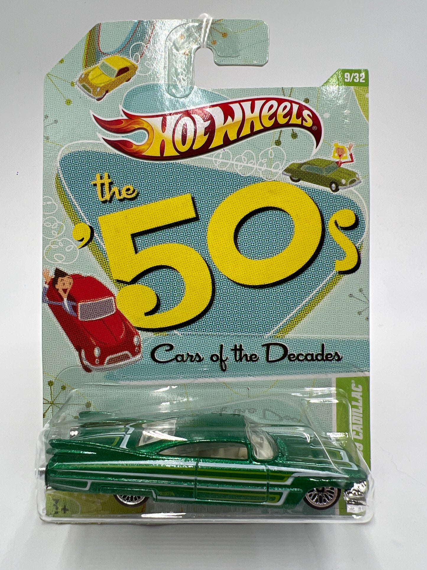 Hot Wheels Cars of the Decades The 50s #9 Custom 59 Cadillac Green Blister Not Perfect 164E