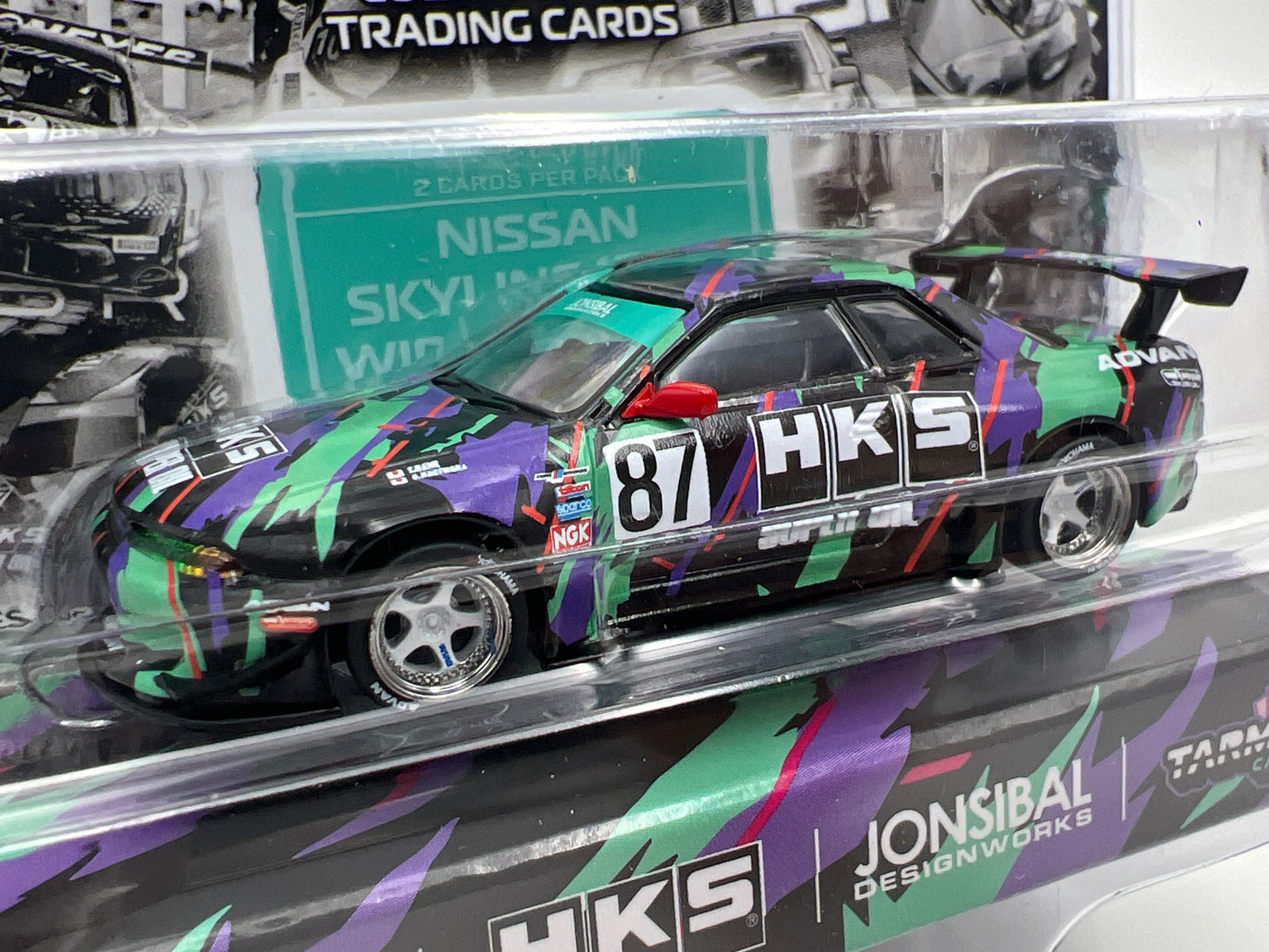 Tarmac Works Mijo Exclusives Nissan Skyline R32 Widebody HKS W/Trading Cards