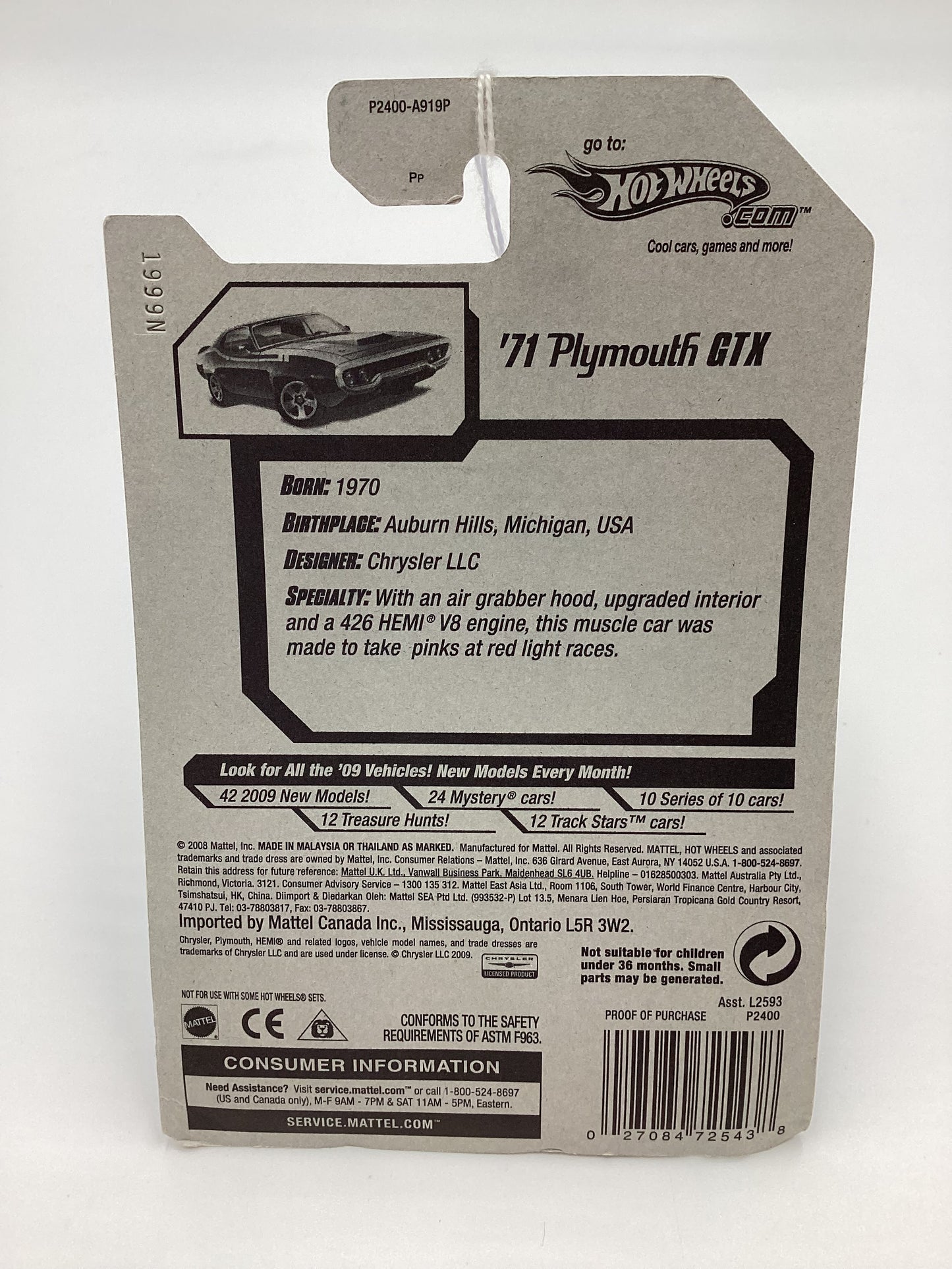 2009 Hot Wheels #079 71 Plymouth GTX Gray Kmart Exclusive 239C