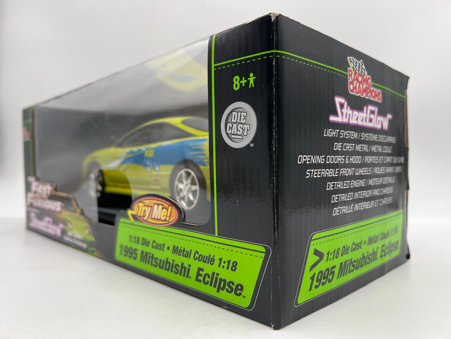 Racing Champions 1/18 Fast & Furious Street Glow 1995 Mitsubishi Eclipse Green VHTF Missing Mirror