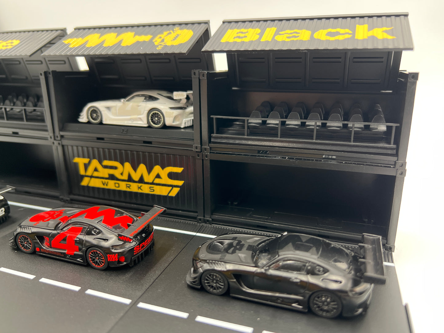 Tarmac Works 4A Like Black Special 4 Car Diorama Box Set W/Mercedes-Benz AMG GT3